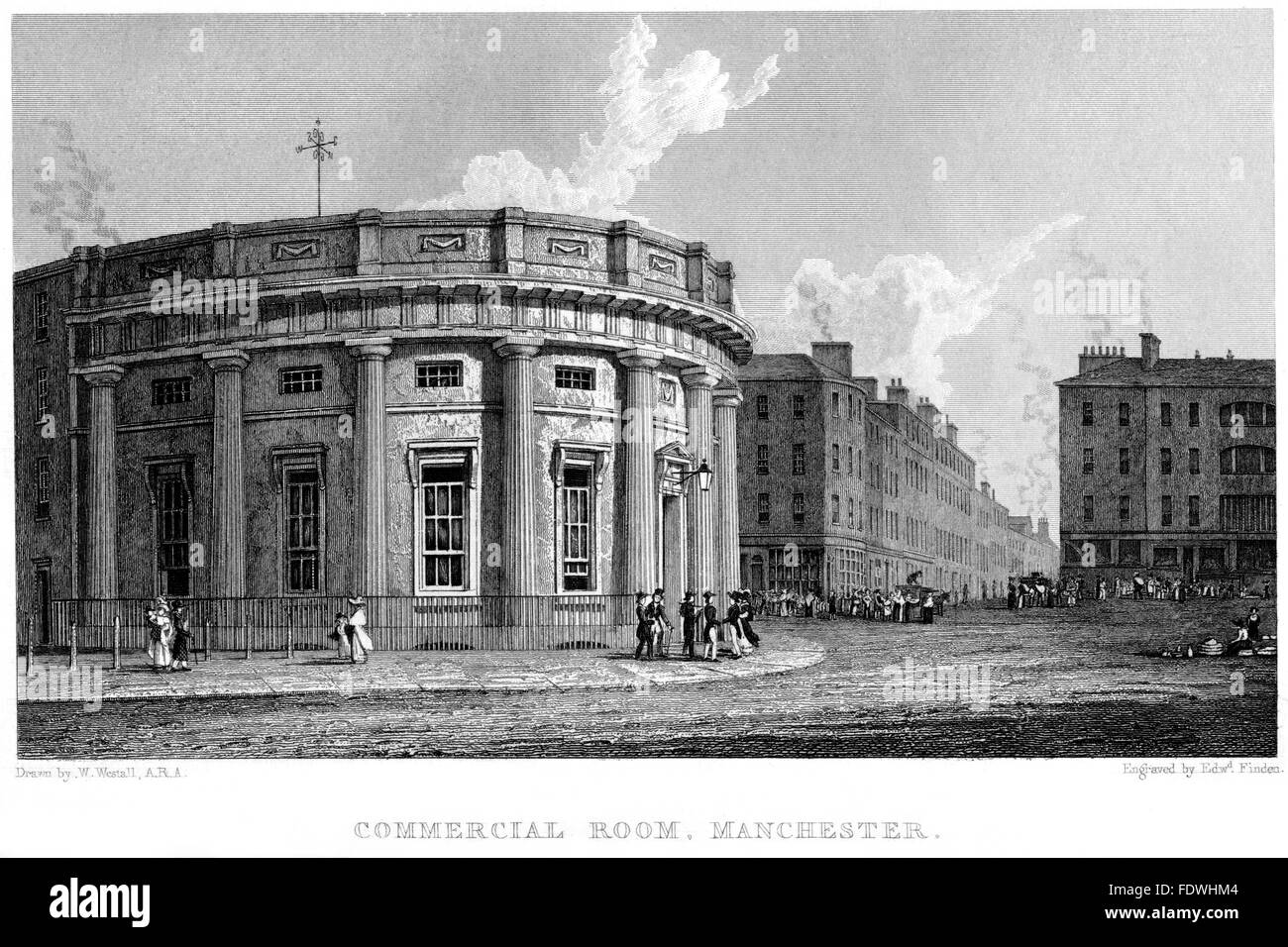 An engraving of the Commercial Room, Manchester scanned at high resolution from a book printed in 1834. Believed copyright free. Stock Photo