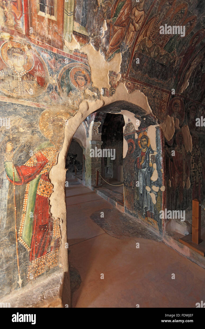 Crete, Byzantine church Panigia Kera with Kritsa, well-preserved and restored Byzantine frescoes in the dreischiffigen dome chur Stock Photo