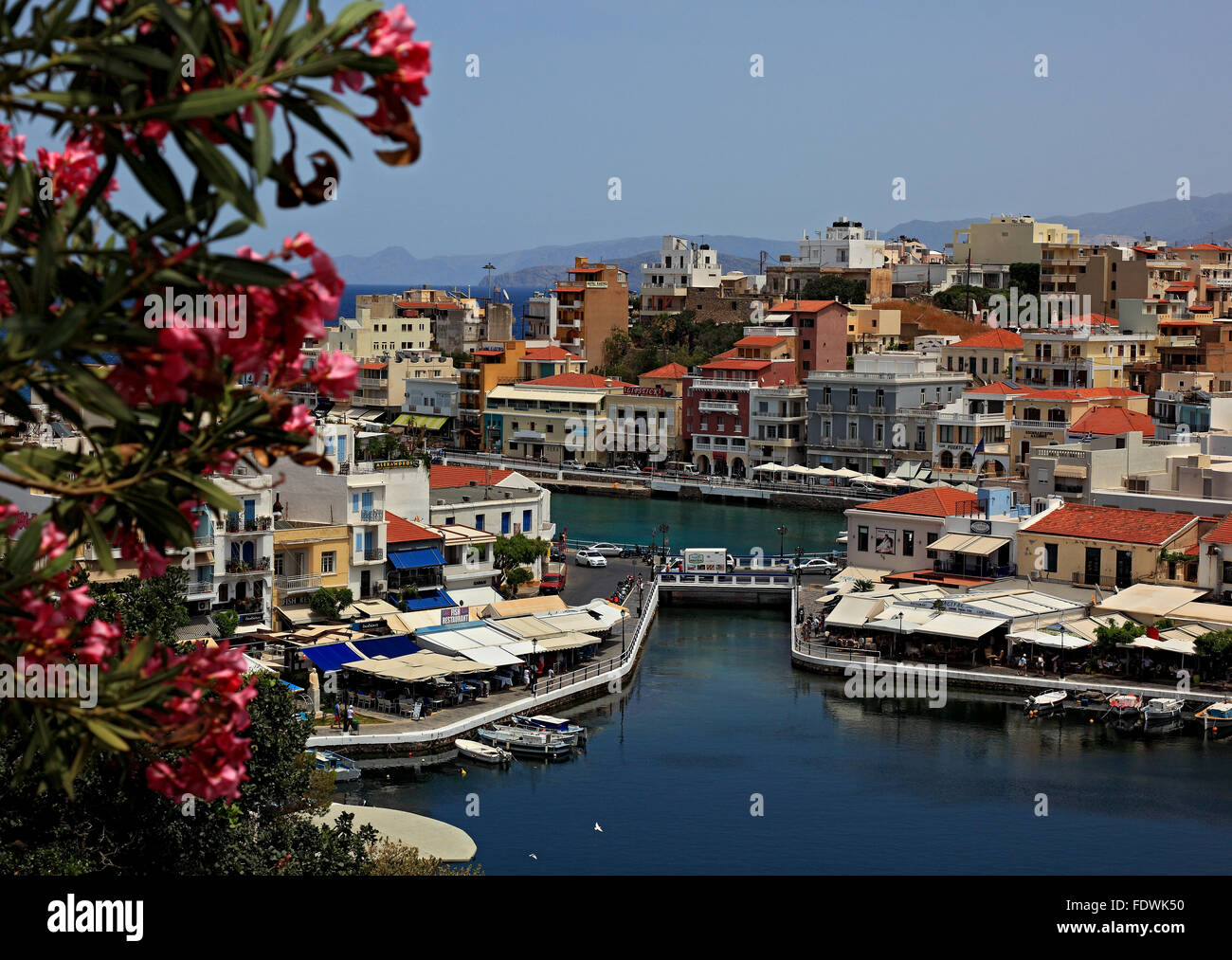Crete, Agios Nikolaos, look at the city centre in the Voulismeni lake Stock Photo
