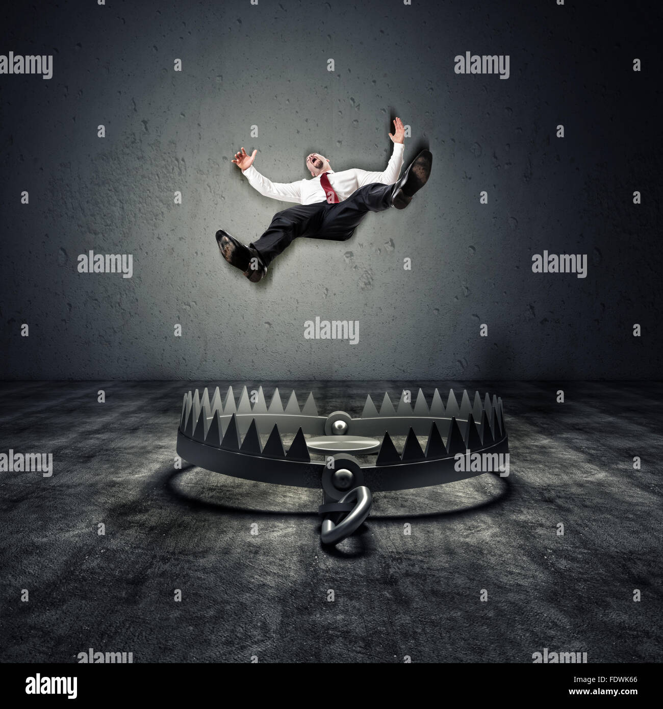 man fall in a 3d  trap Stock Photo