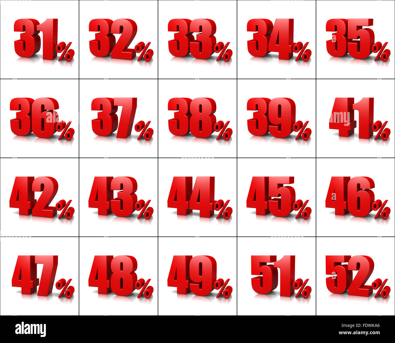 Red Percentage Numbers Series on White Background Illustration Stock Photo