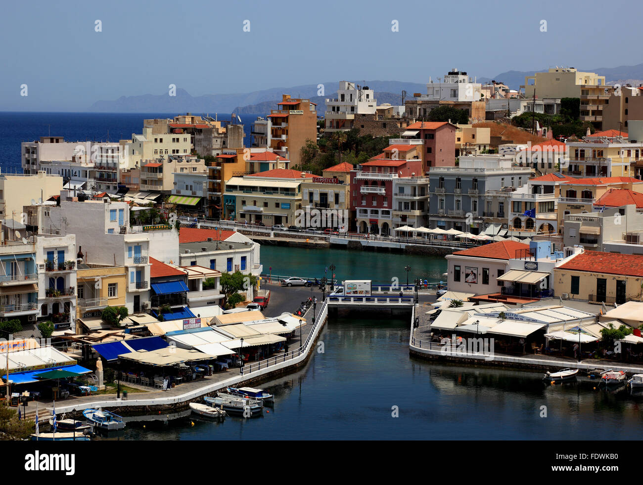 Crete, Agios Nikolaos, look at the city centre in the Voulismeni lake Stock Photo