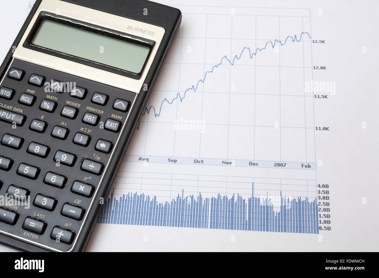 Financial market or economy line graph chart and business calculator  Model Release: No.  Property Release: No. Stock Photo