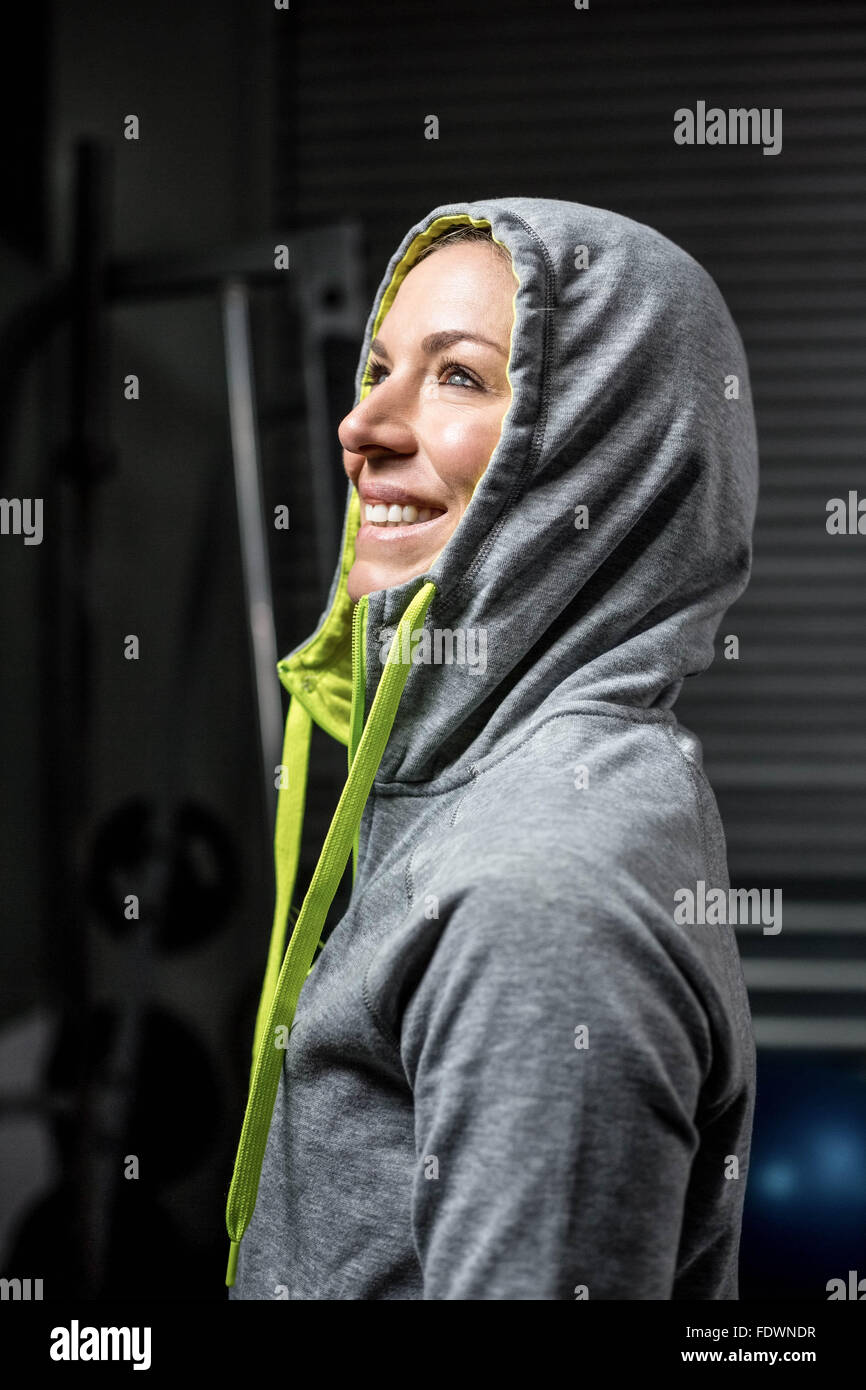 Portrait of woman wearing hood Stock Photo Alamy