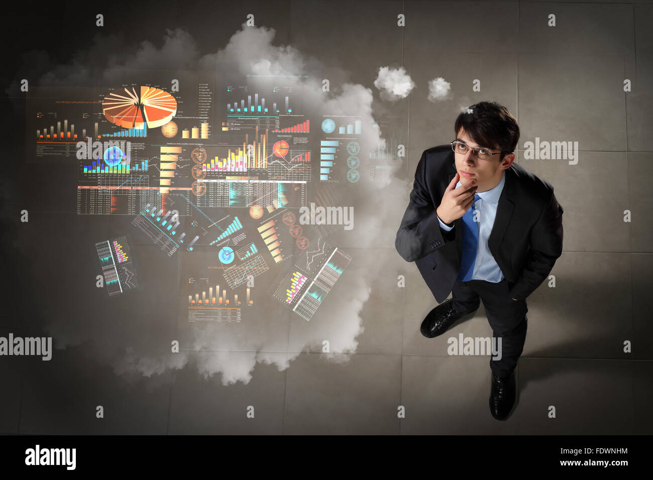 Top view of young businessman making decision diagram in air Stock Photo