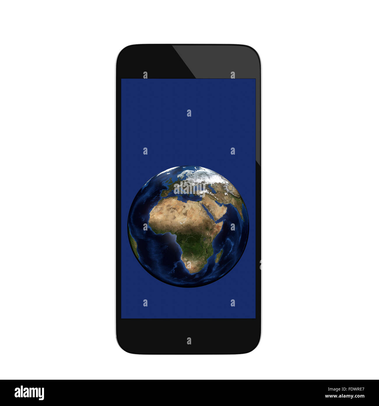 Realistic render of smart phone with Planet Earth visible on the screen. Elements of this image furnished by NASA Stock Photo