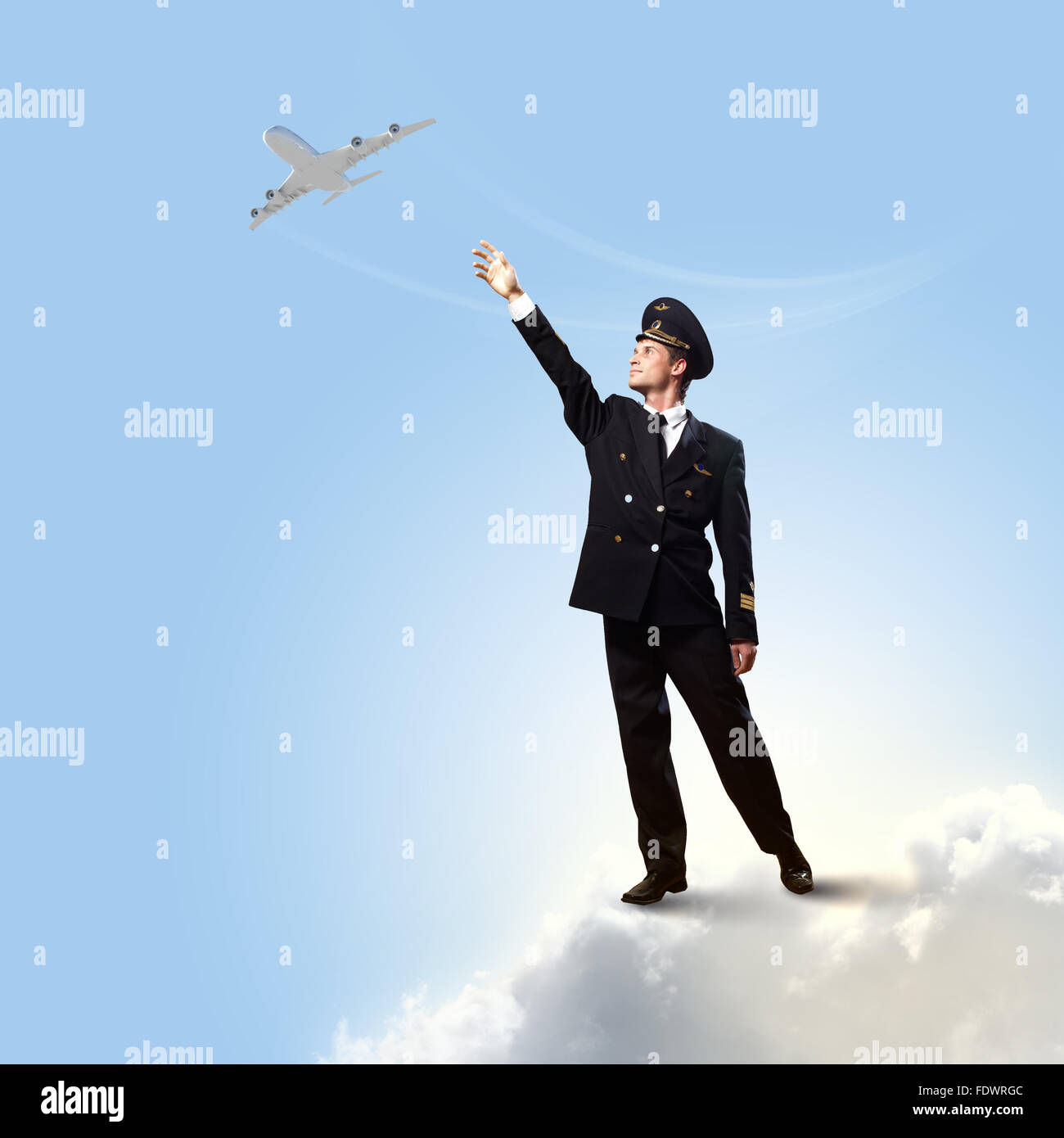 Image of pilot touching sky against airplane background Stock Photo - Alamy