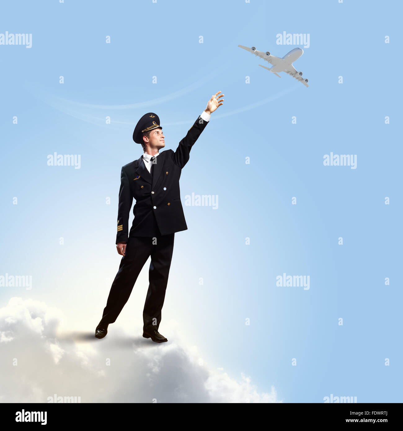Image of pilot touching sky against airplane background Stock Photo - Alamy