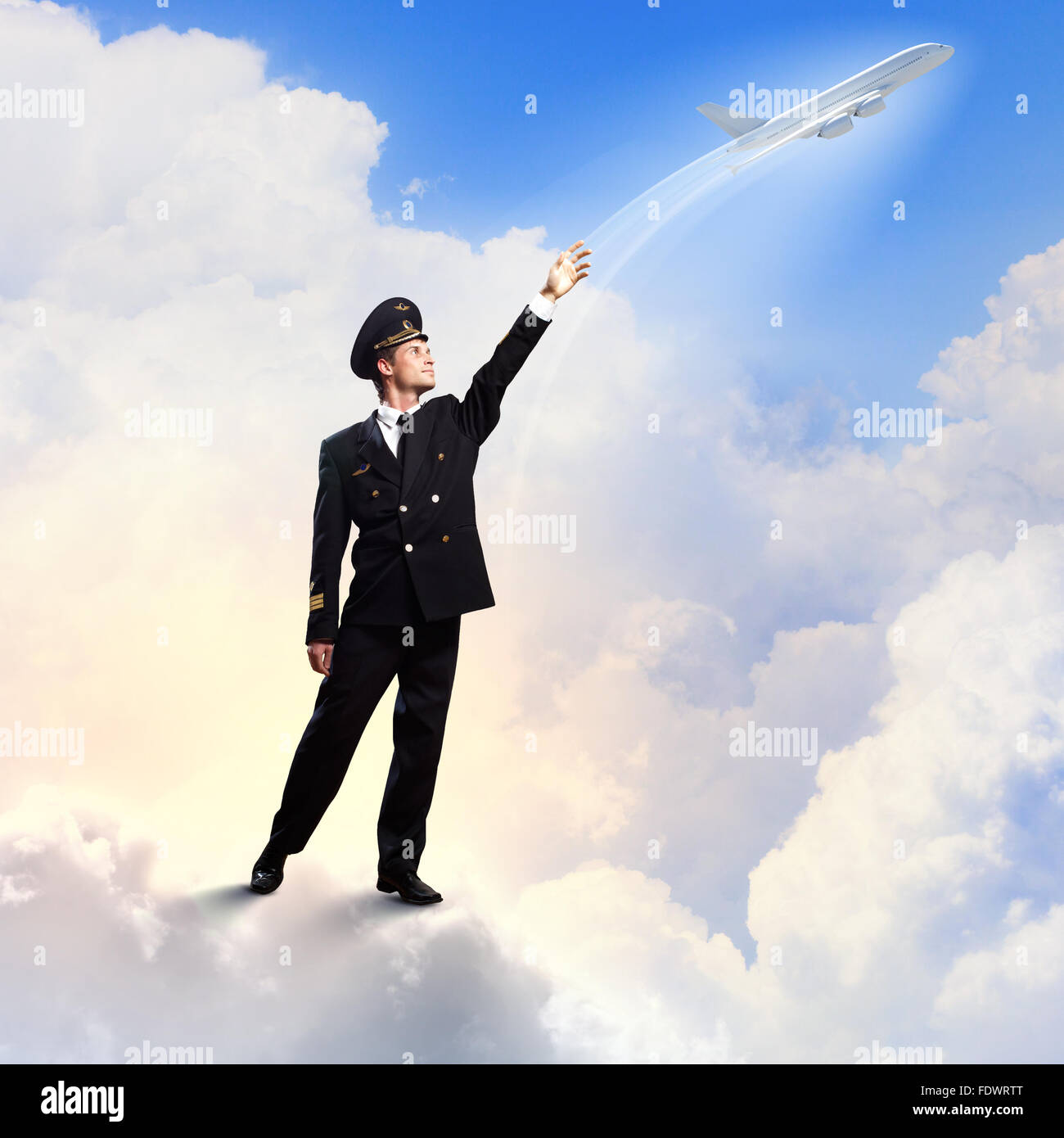Image of pilot touching sky against airplane background Stock Photo - Alamy