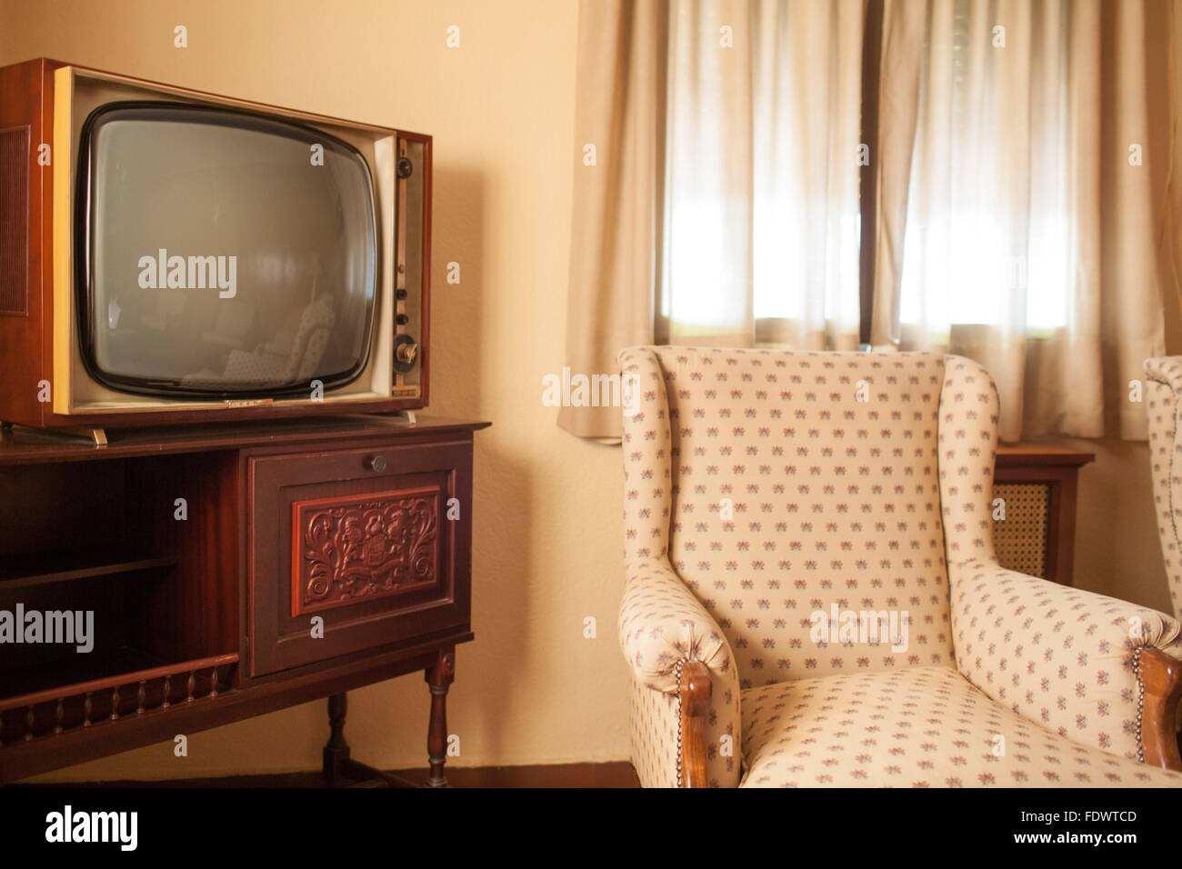 Guadalajara, Spain, old-fashioned furniture in a hotel room Stock Photo