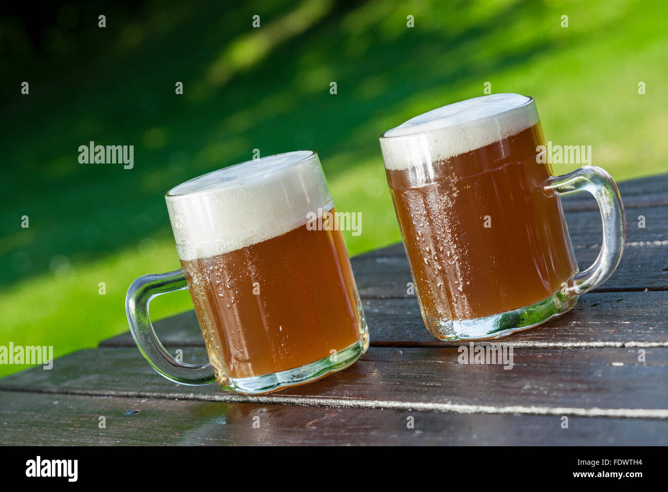 cold german english irish dark beer in summer garden Stock Photo