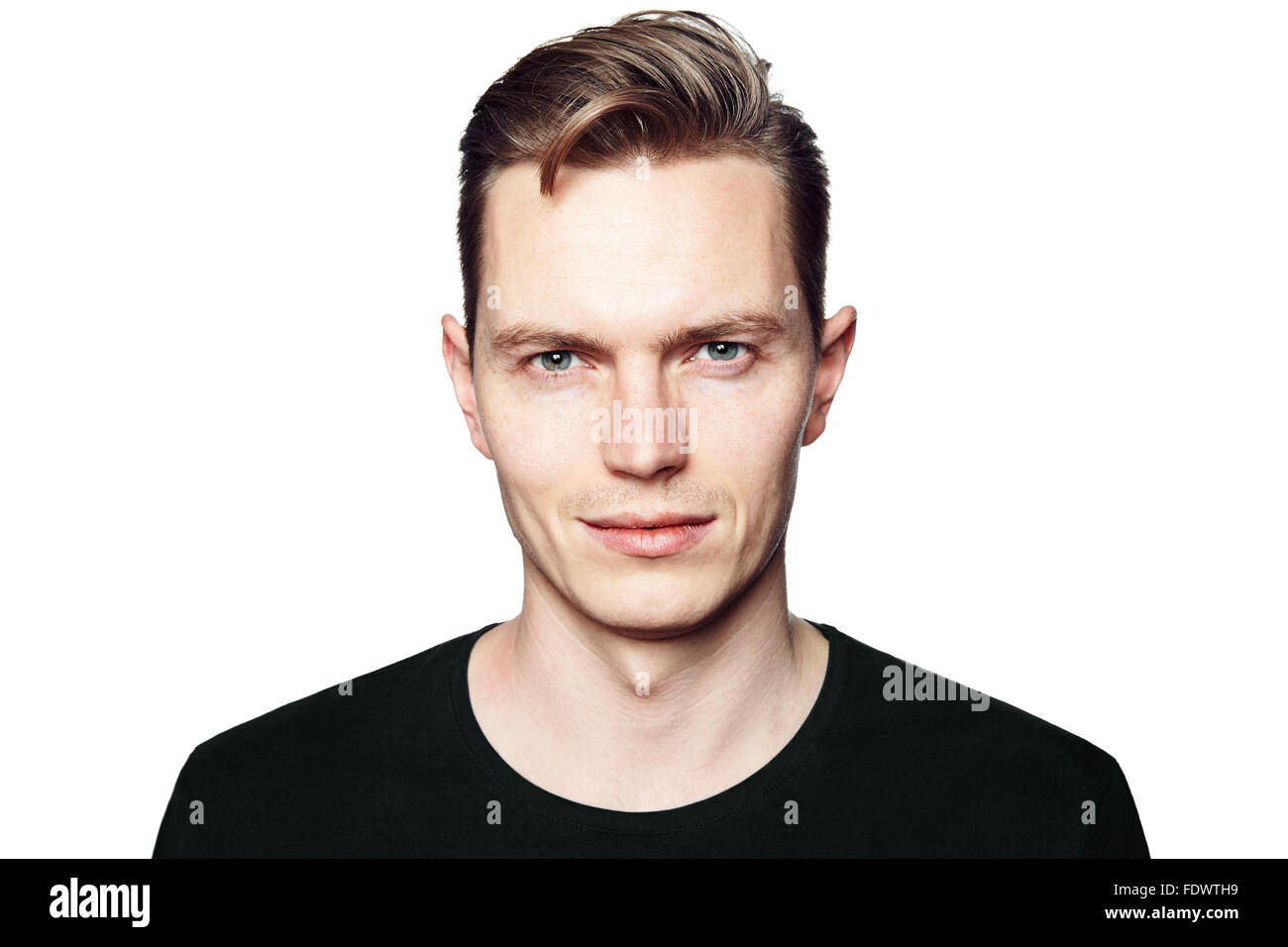 Young man looking at the camera. Isolated on white background ...