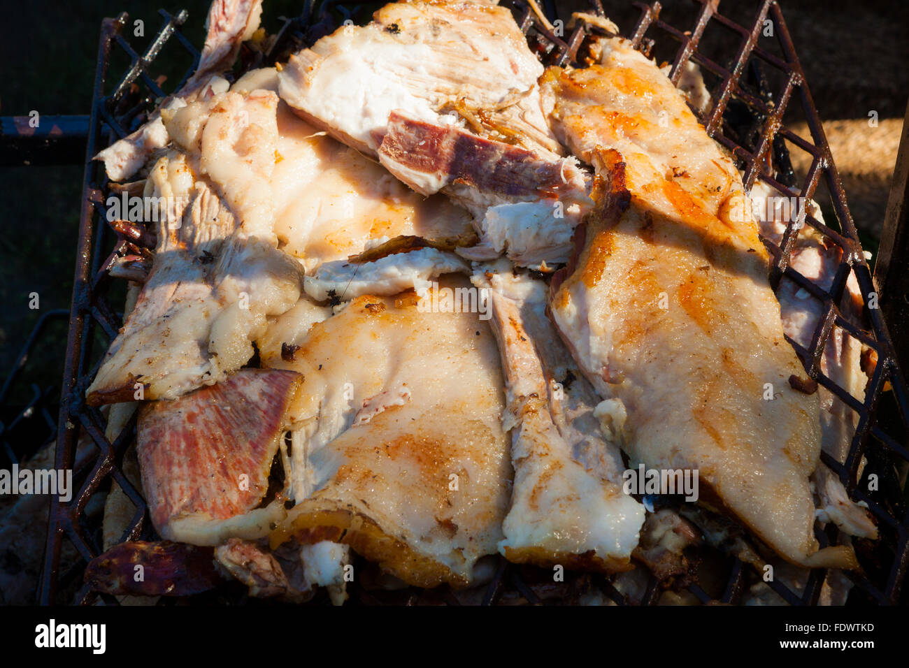 Pork meat grilled in open fire Stock Photo Alamy
