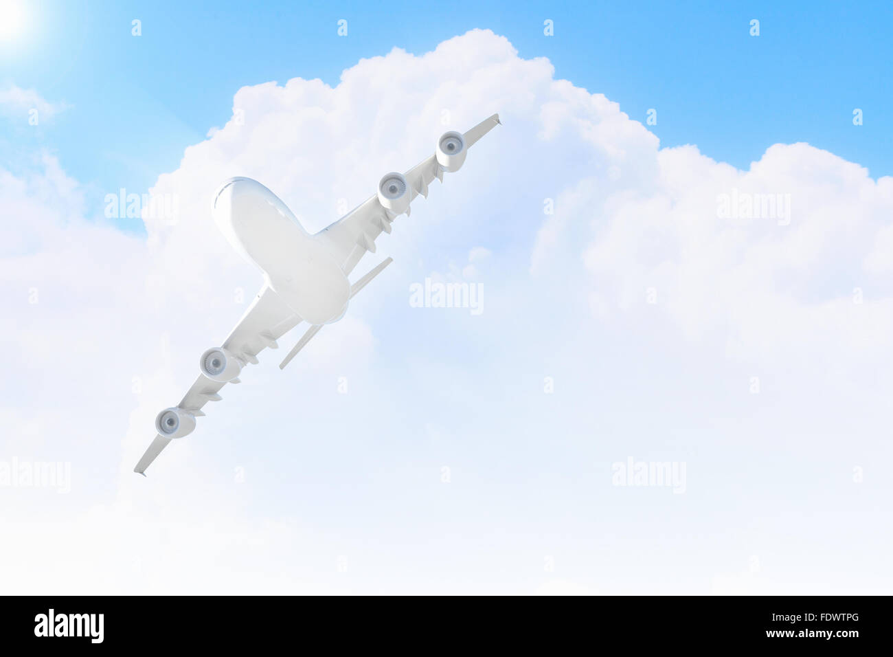 Image of flying airplane in sky with clouds at background Stock Photo ...