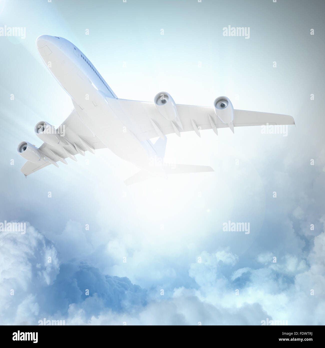 Image of flying airplane in sky with clouds at background Stock Photo ...