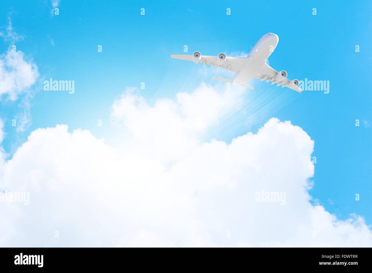Image of flying airplane in sky with clouds at background Stock Photo ...