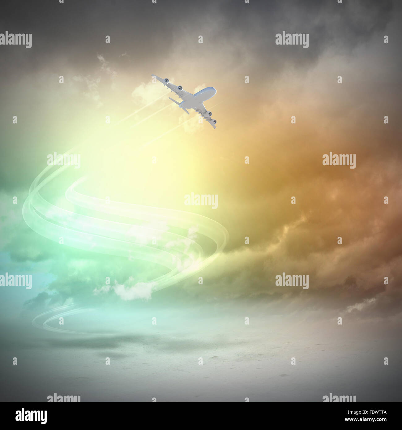 Image of flying airplane in sky with clouds at background Stock Photo ...