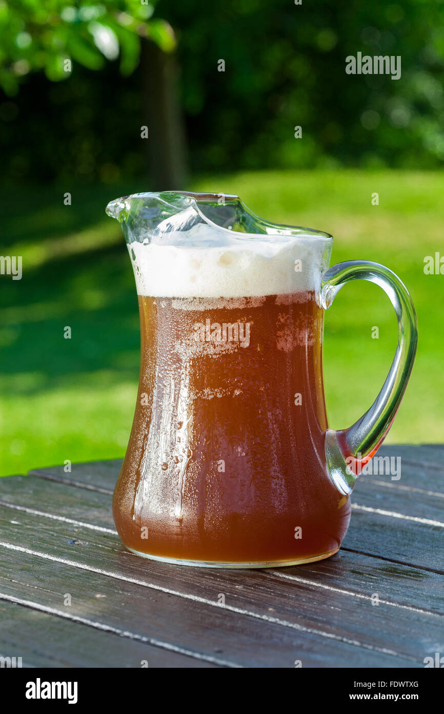 german chilled cold beer in garden Stock Photo