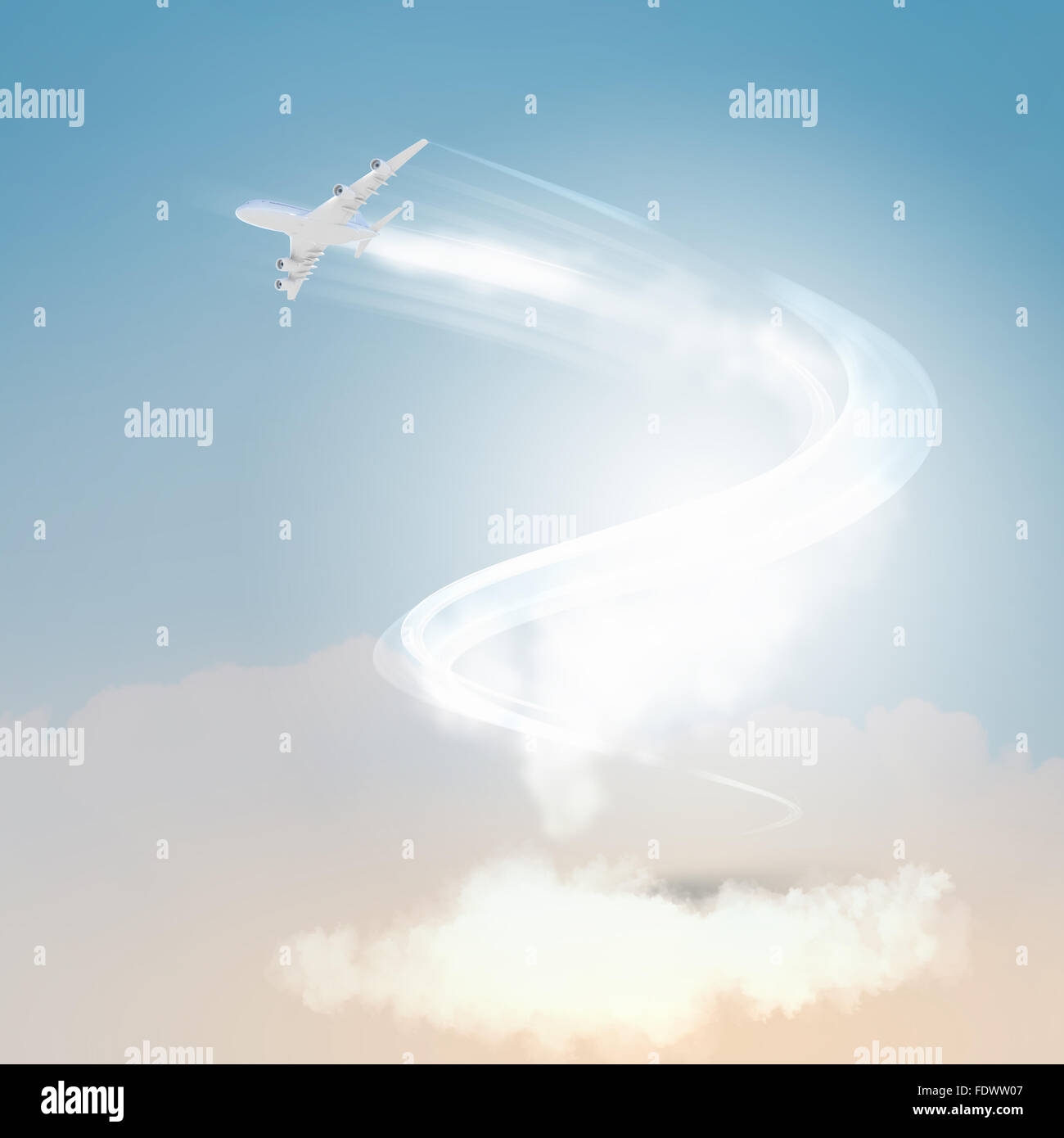 Image of flying airplane in sky with clouds at background Stock Photo ...