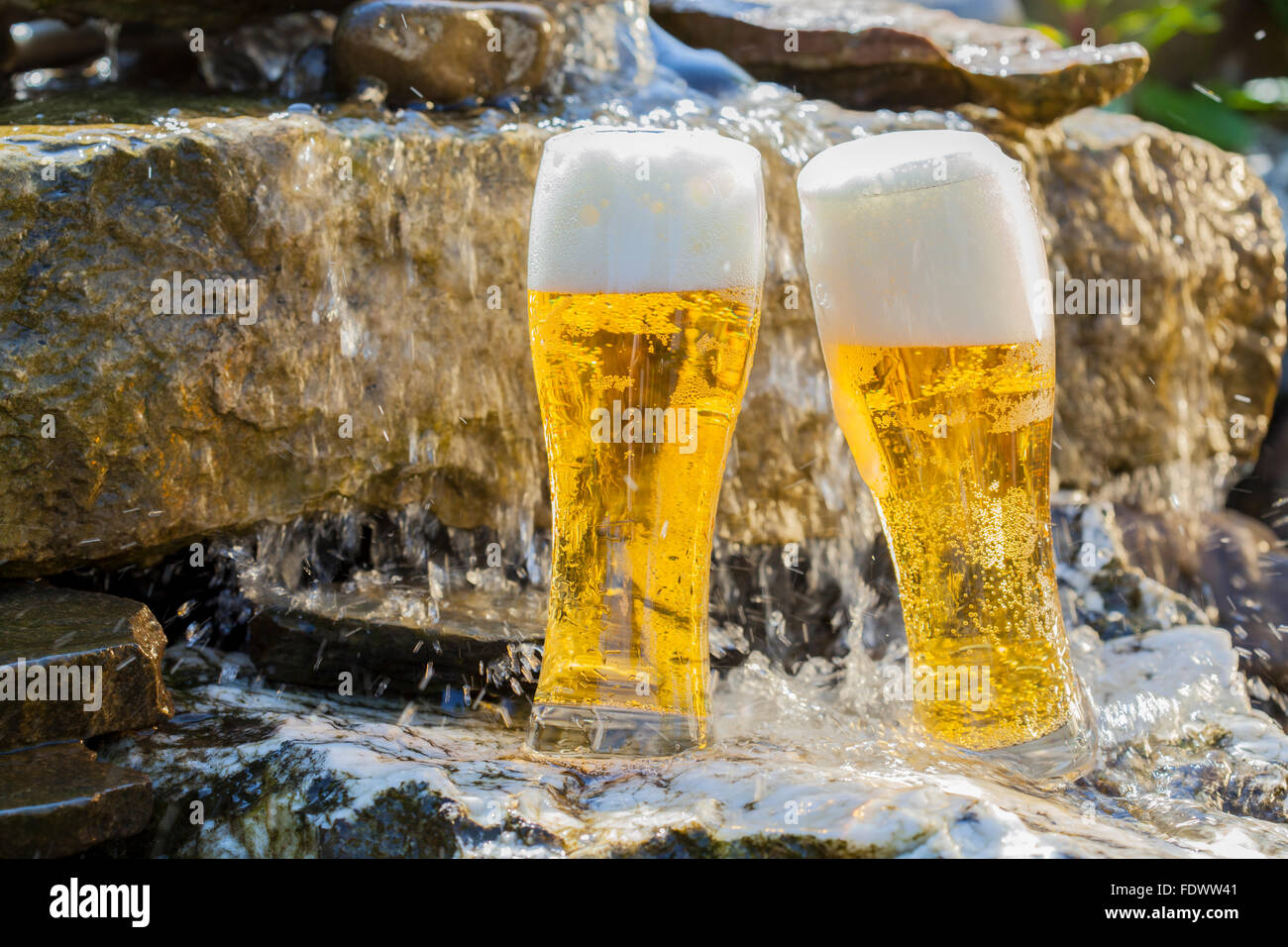 german chilled cold beer in garden Stock Photo