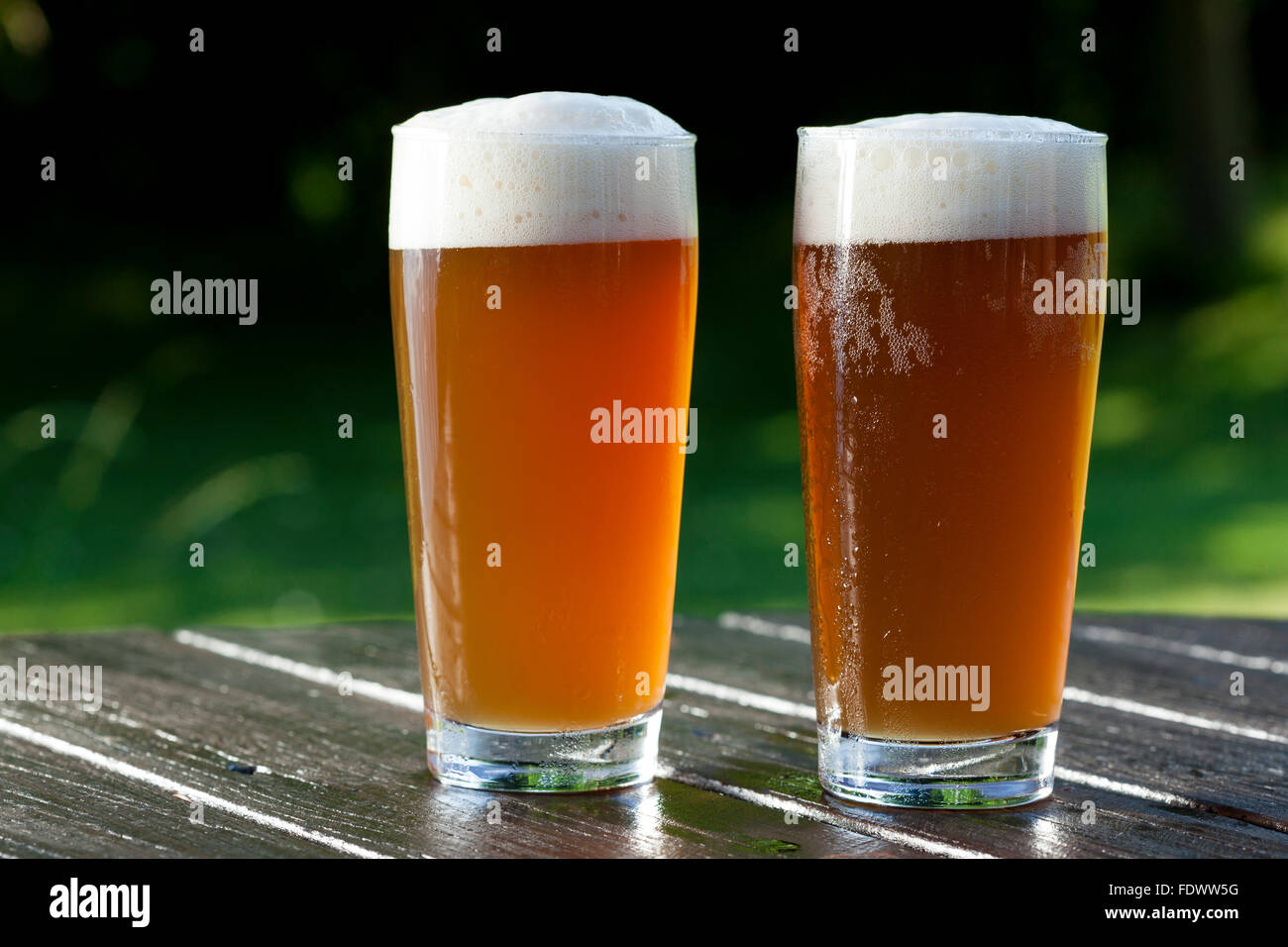 german chilled cold beer in garden Stock Photo