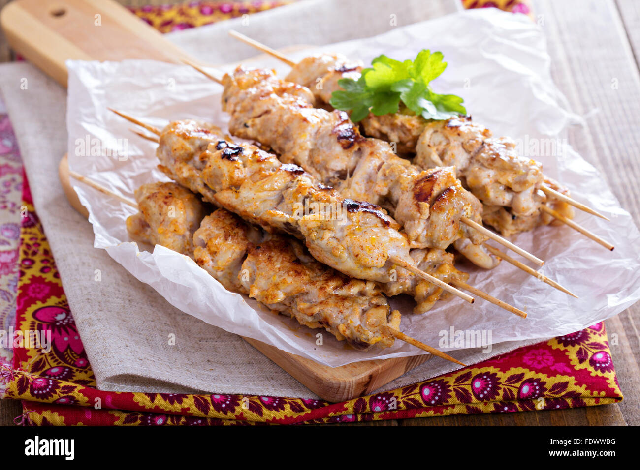 Chicken kebabs with yogurt and spices marinade Stock Photo