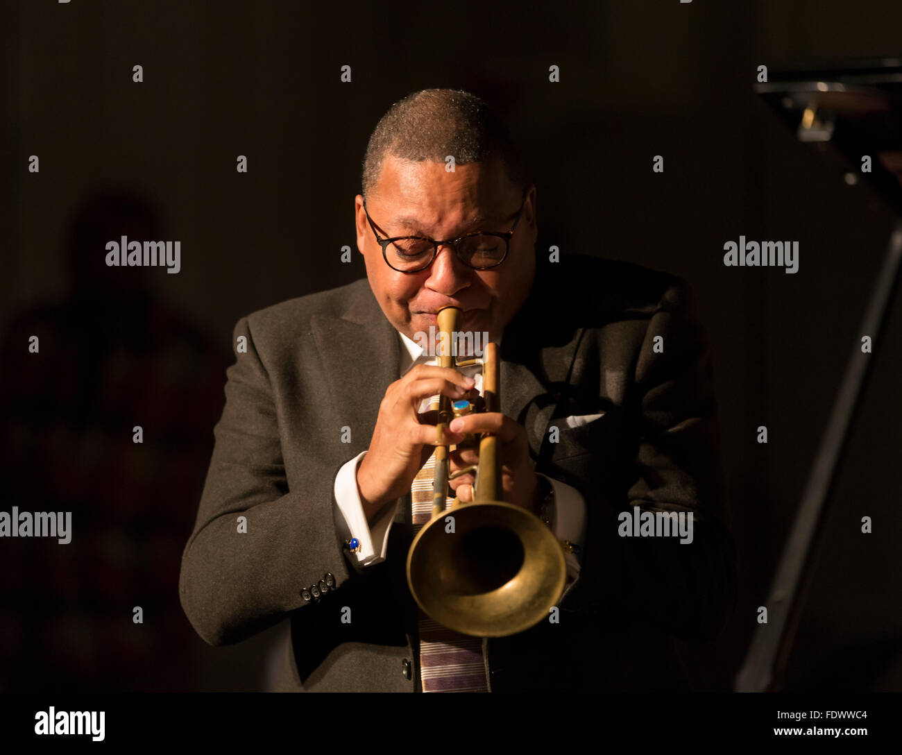 New York, NY January 14, 2016 Wynton Marsalis plays trumpet at