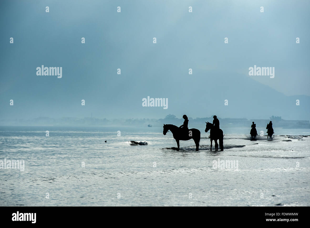 Silhouette of Riders at the beach riding horses Stock Photo - Alamy