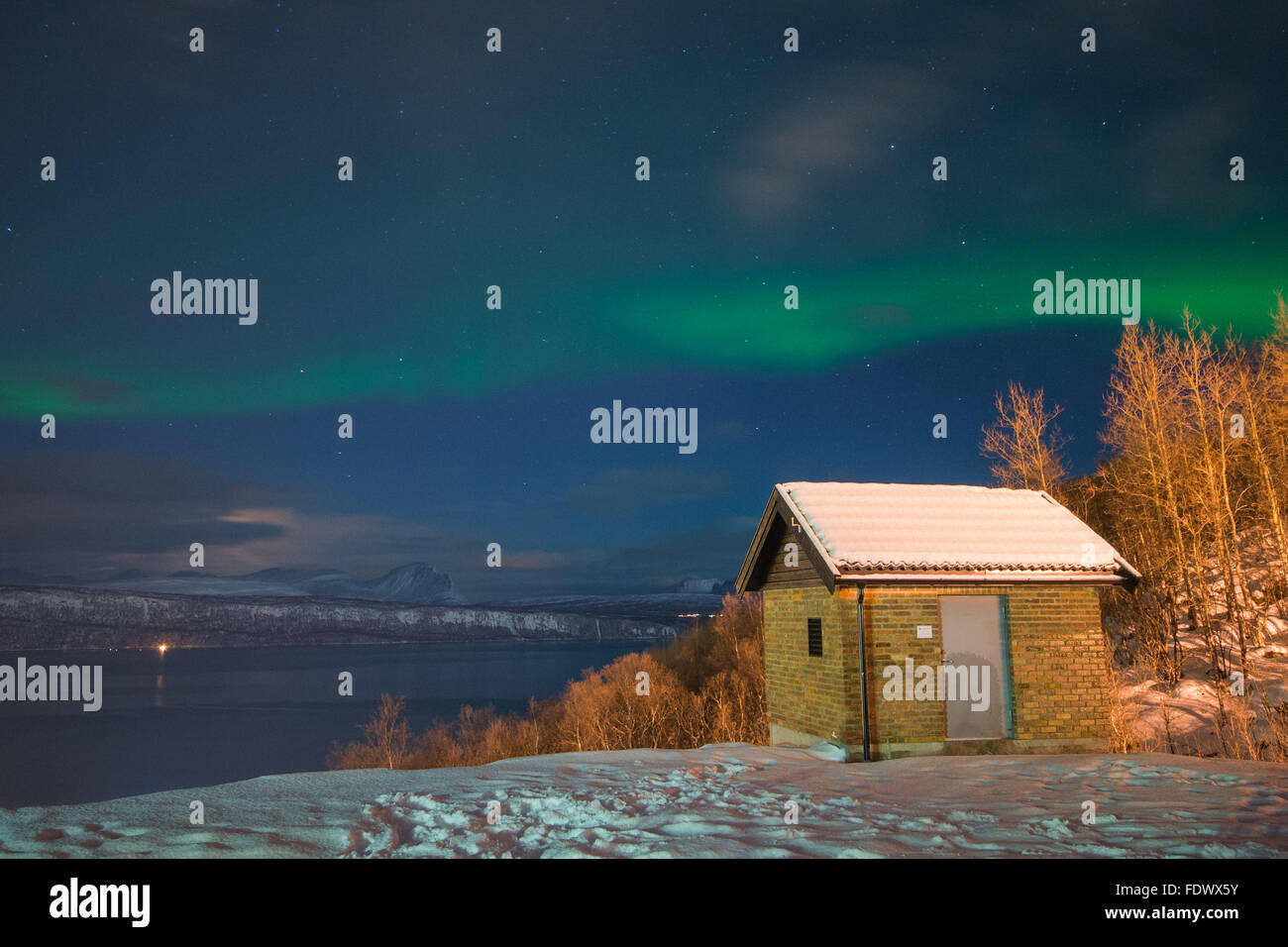 The Aurora Borealis Northern Lights Dancing Over Narvik In