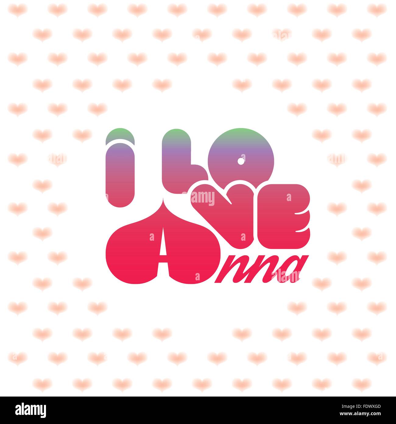I love Anna greeting  card with heart shaped initial of the beloved one Stock Vector