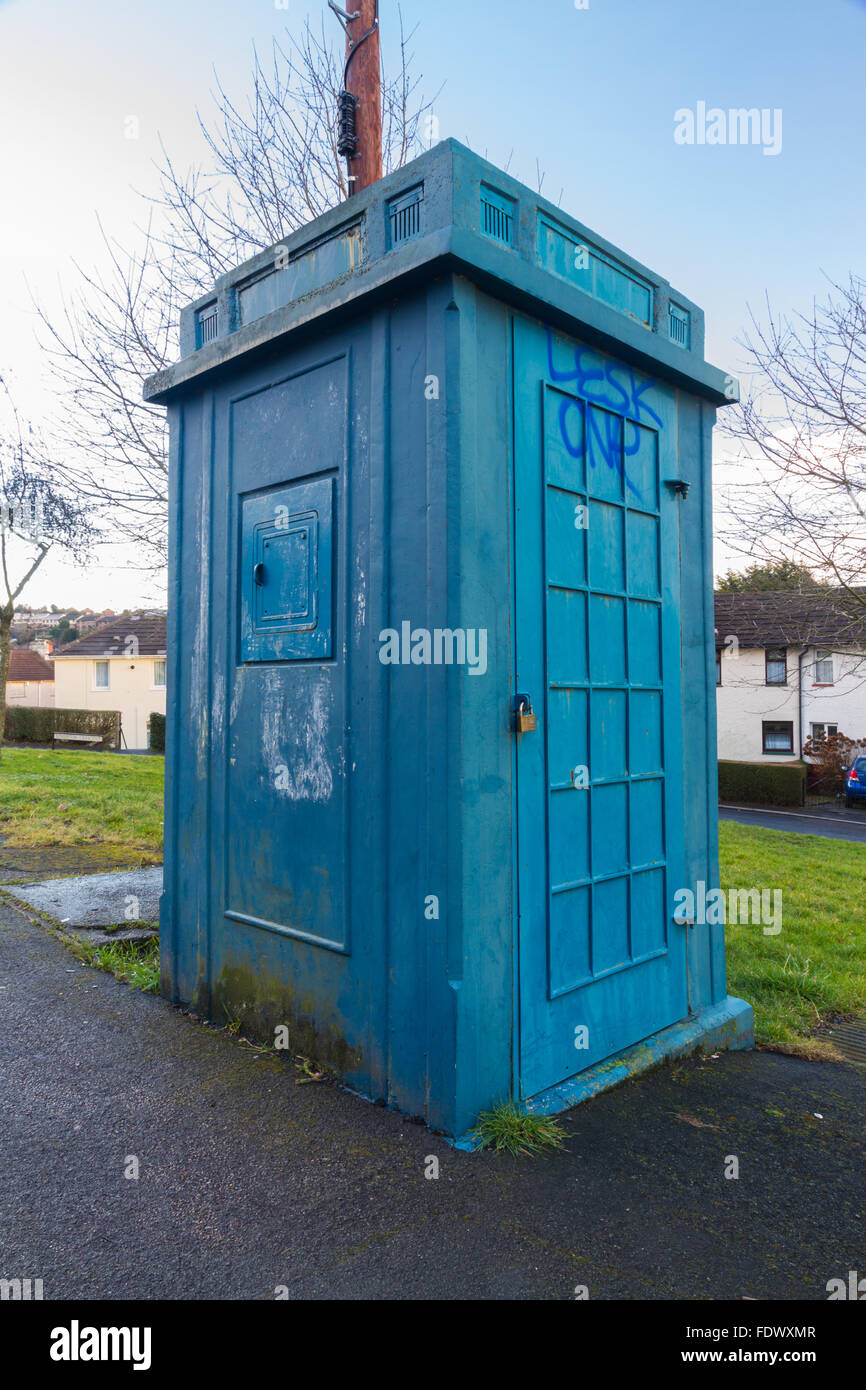 Old derelict disused police public call box. Newport, Wales, United Kingdom Stock Photo