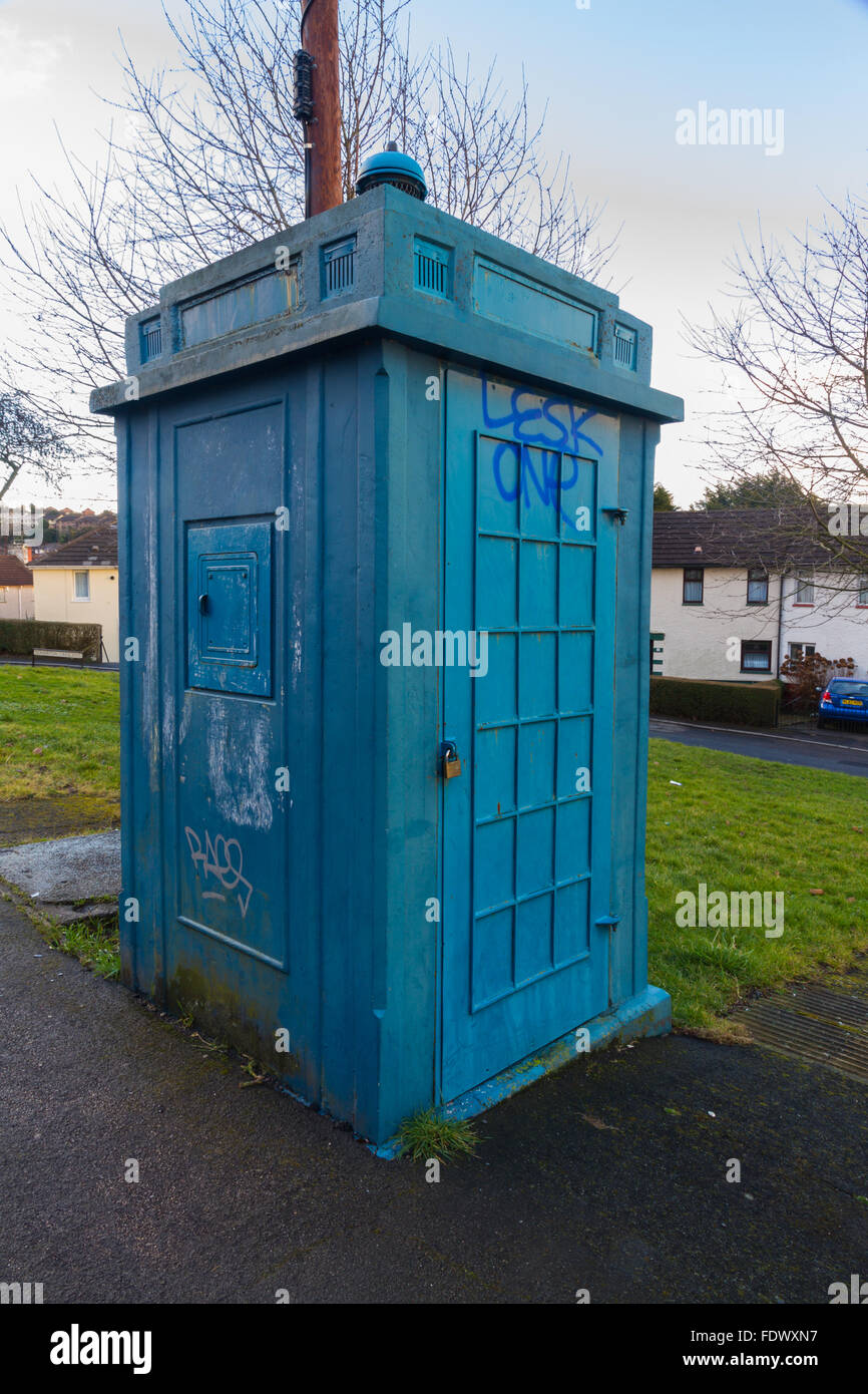 Old derelict disused police public call box. Newport, Wales, United Kingdom Stock Photo
