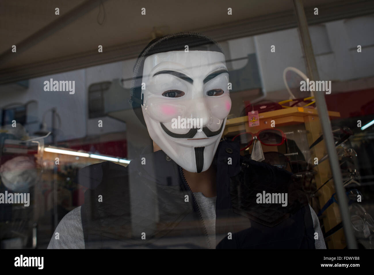 mannequin wearing a Guy Fawkes, activist mask Stock Photo