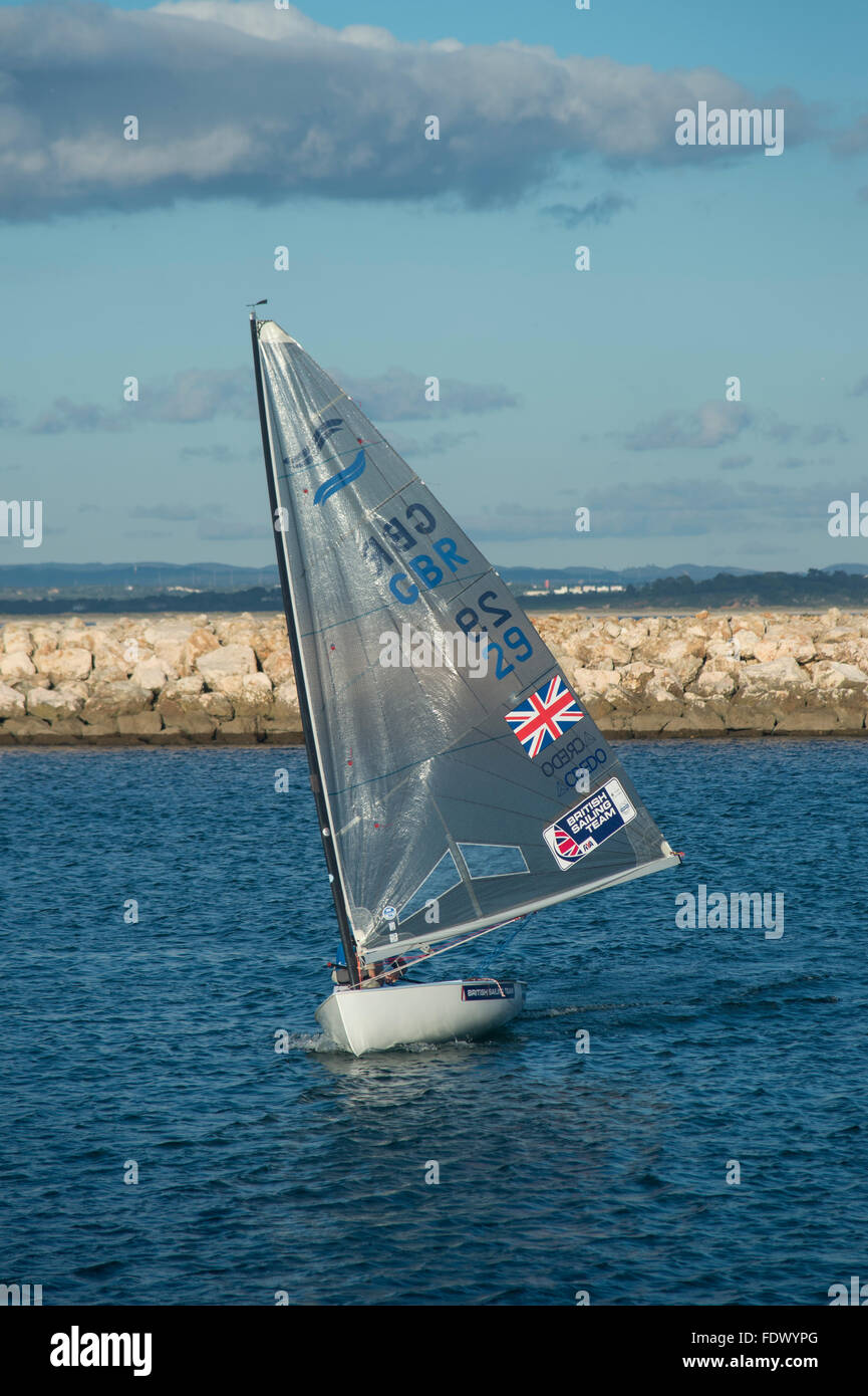 Peter McCoy sailing the International Finn dinghy Stock Photo