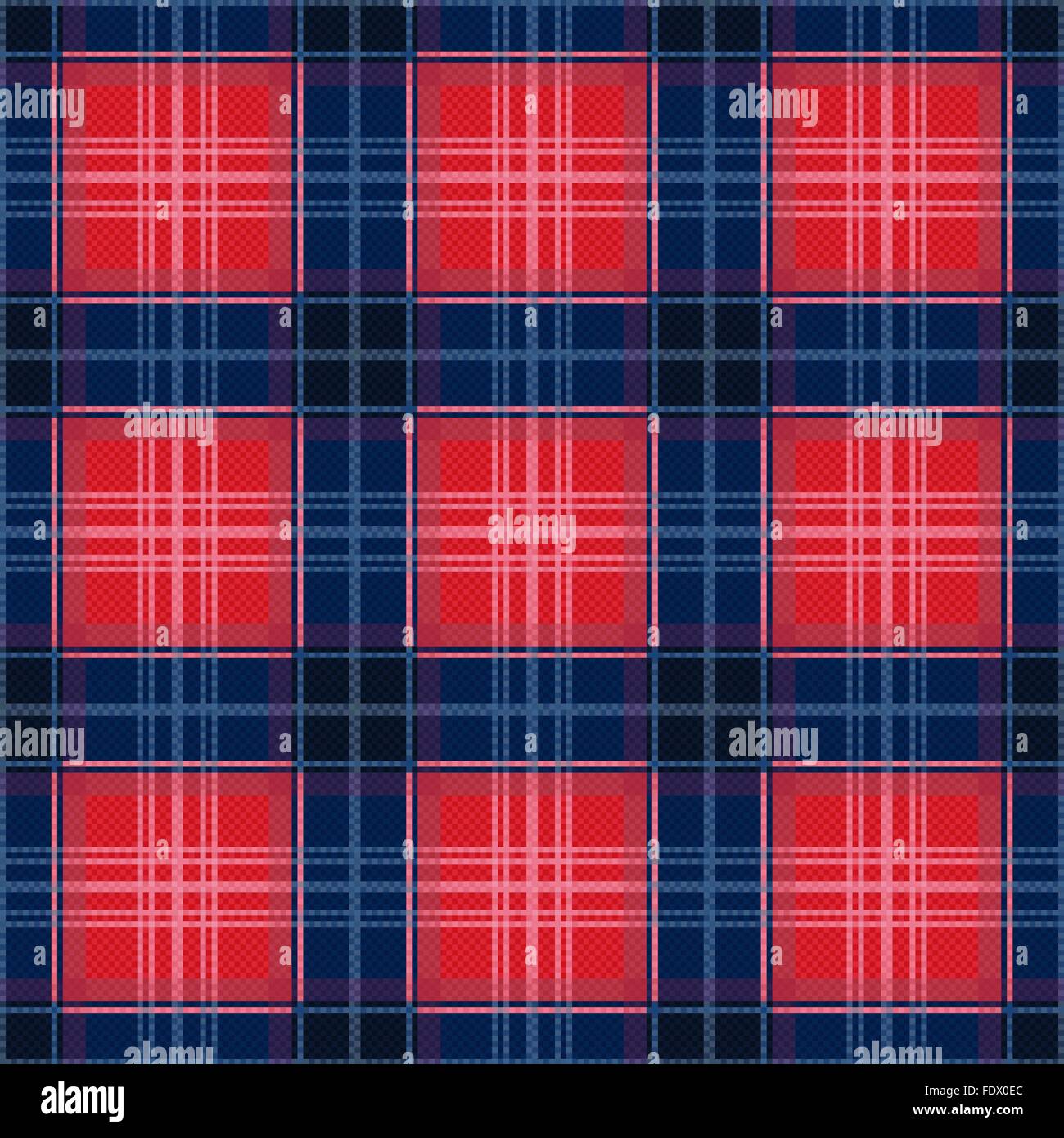 Rectangular contrast seamless vector pattern as a tartan plaid in red and blue colors Stock Vector