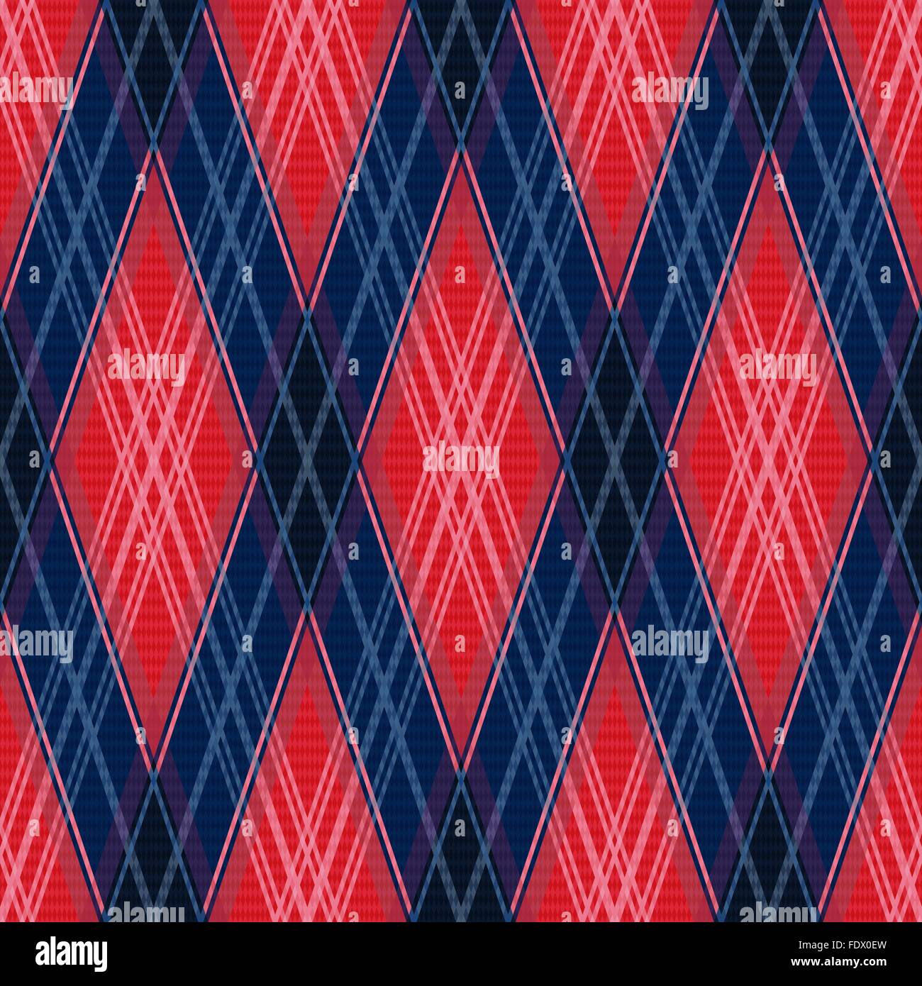 Rhombic contrast seamless vector pattern as a tartan plaid in red and blue colors Stock Vector