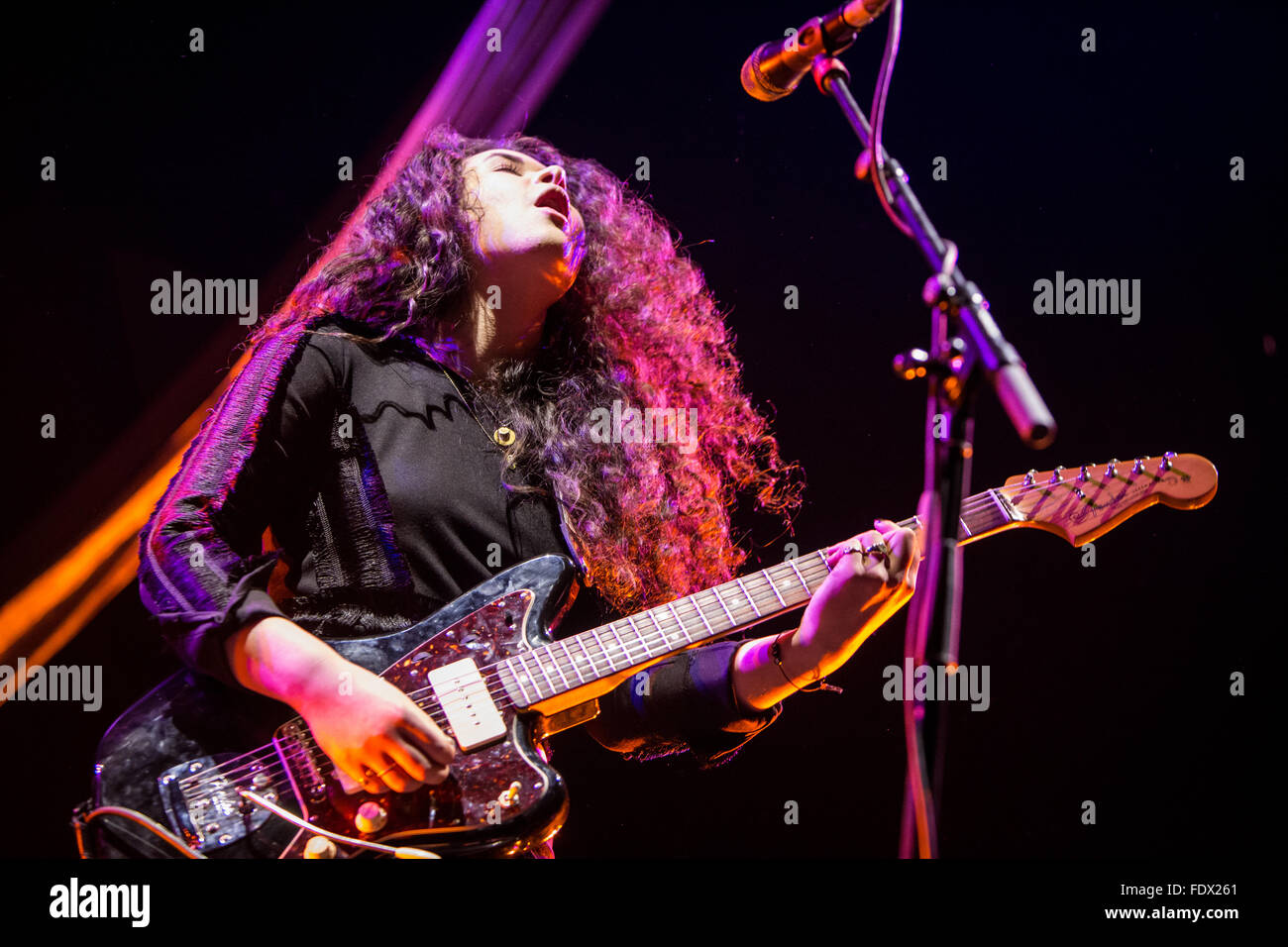 Milan Italy. 01th February 2016. The German pop singer Sara Hartman performs live on stage at Mediolanum Forum opening the show of Ellie Goulding © Rodolfo Sassano/Alamy Live News Stock Photo