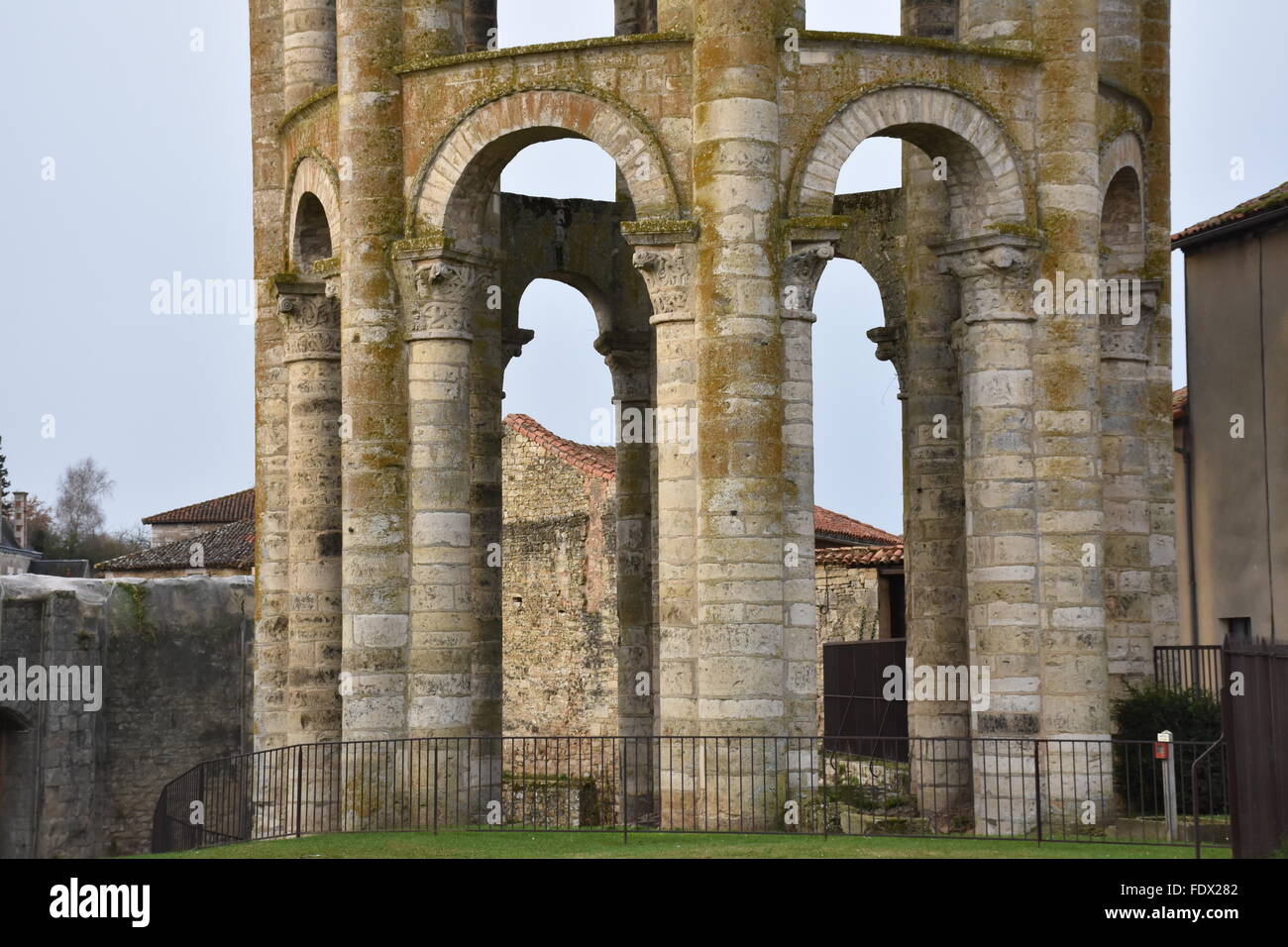 Octagonal tower of Abbaye Saint Sauveur de Charroux (Saint Sauveur Abbey), Vienne (86) France Stock Photo