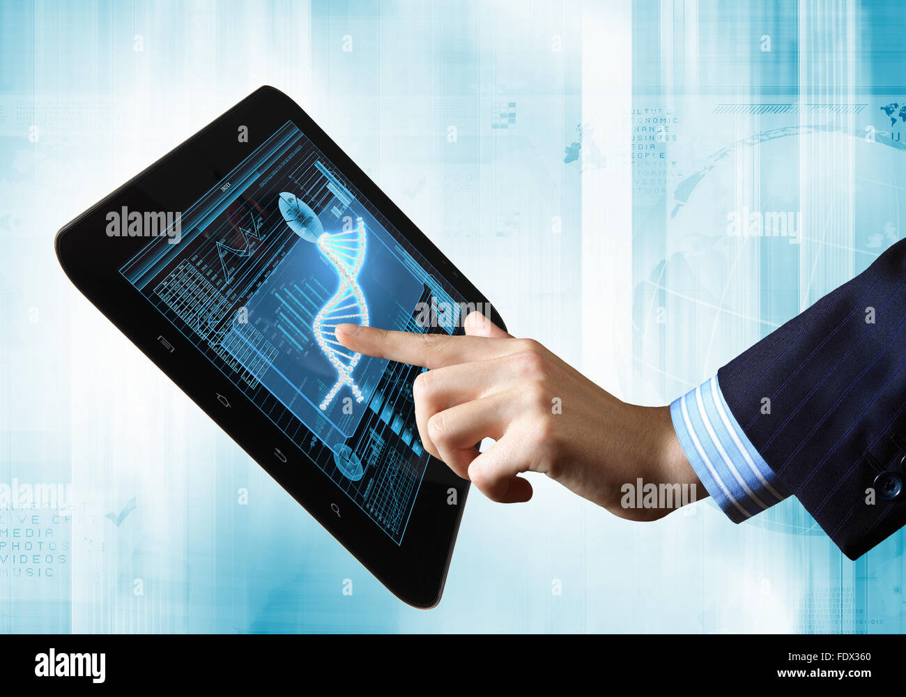 DNA helix abstract background on the tablet screen. Illustration Stock ...