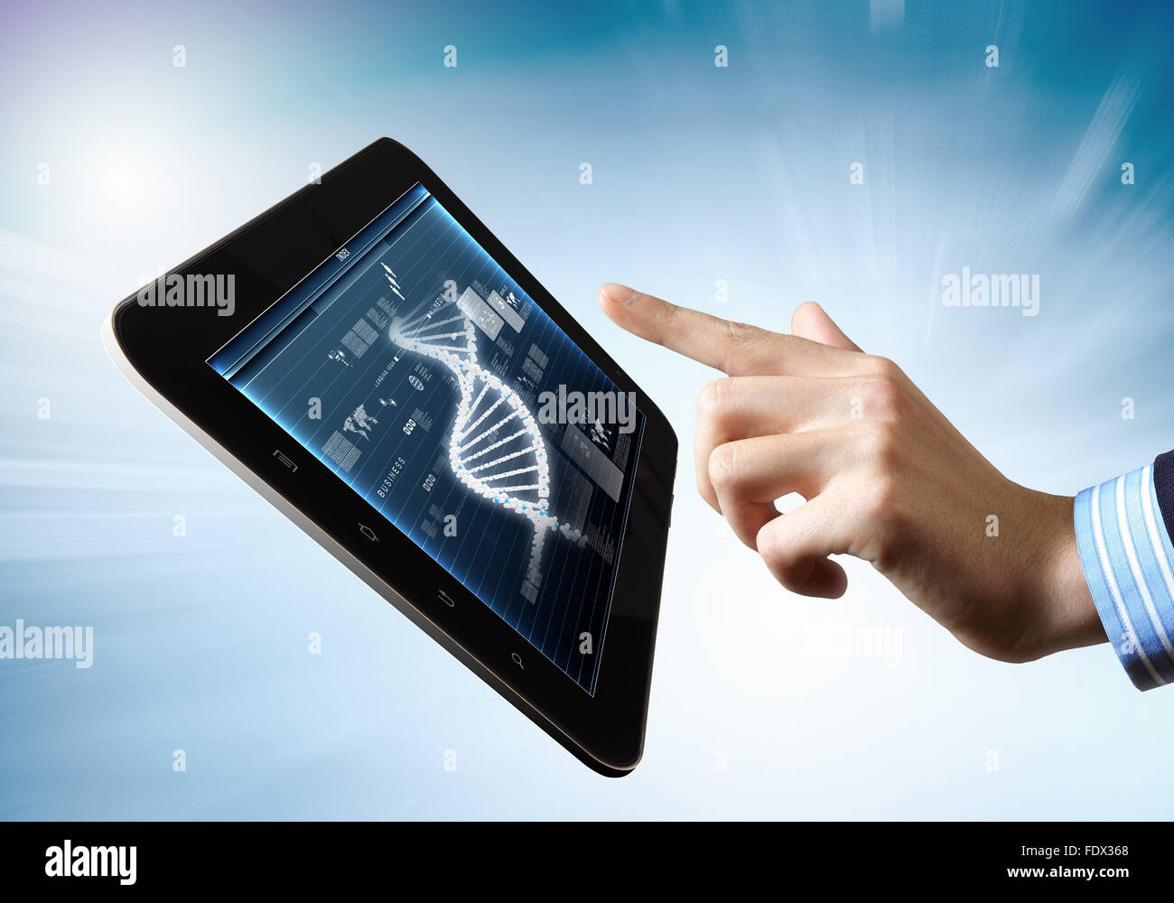 DNA helix abstract background on the tablet screen. Illustration Stock ...