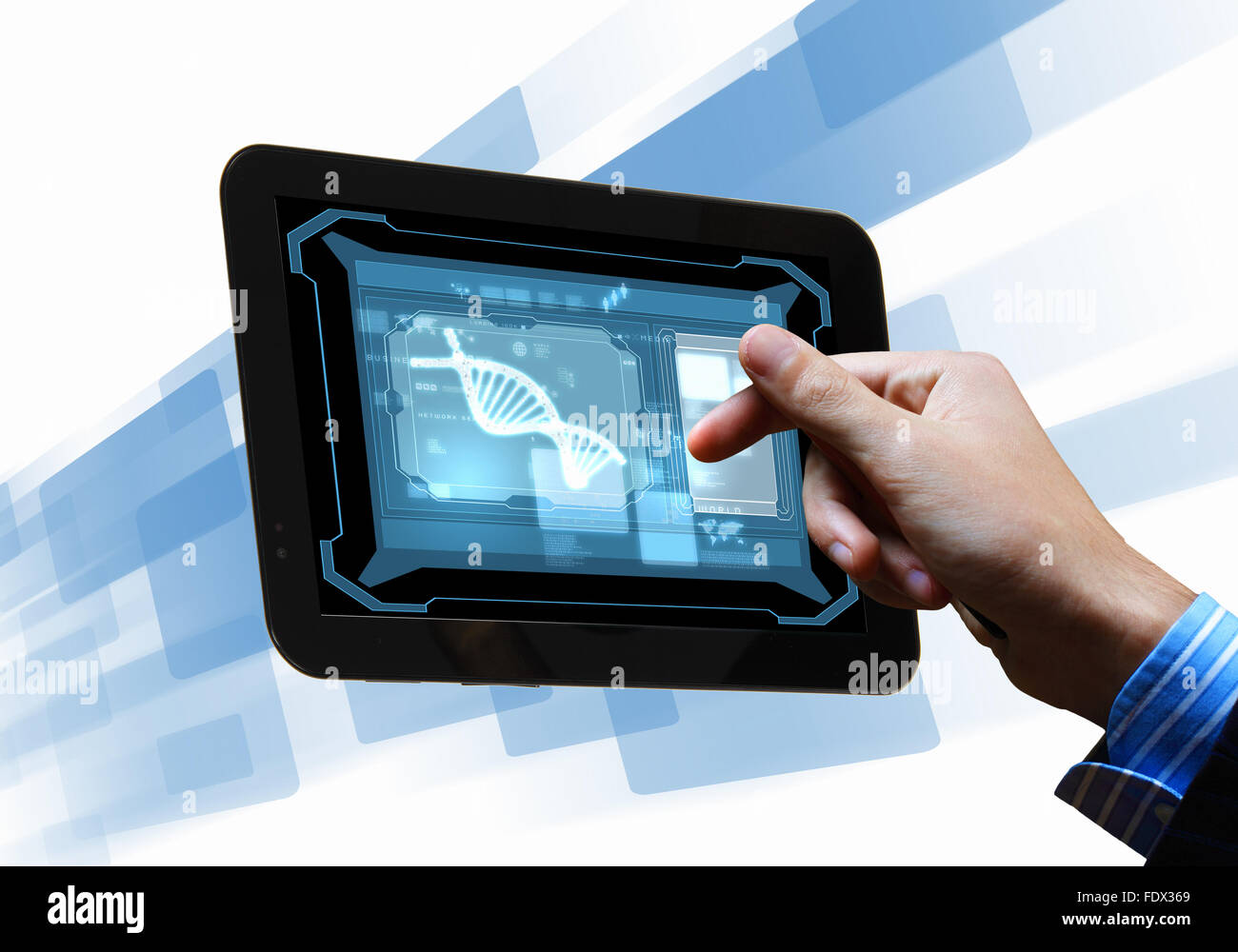 DNA helix abstract background on the tablet screen. Illustration Stock ...