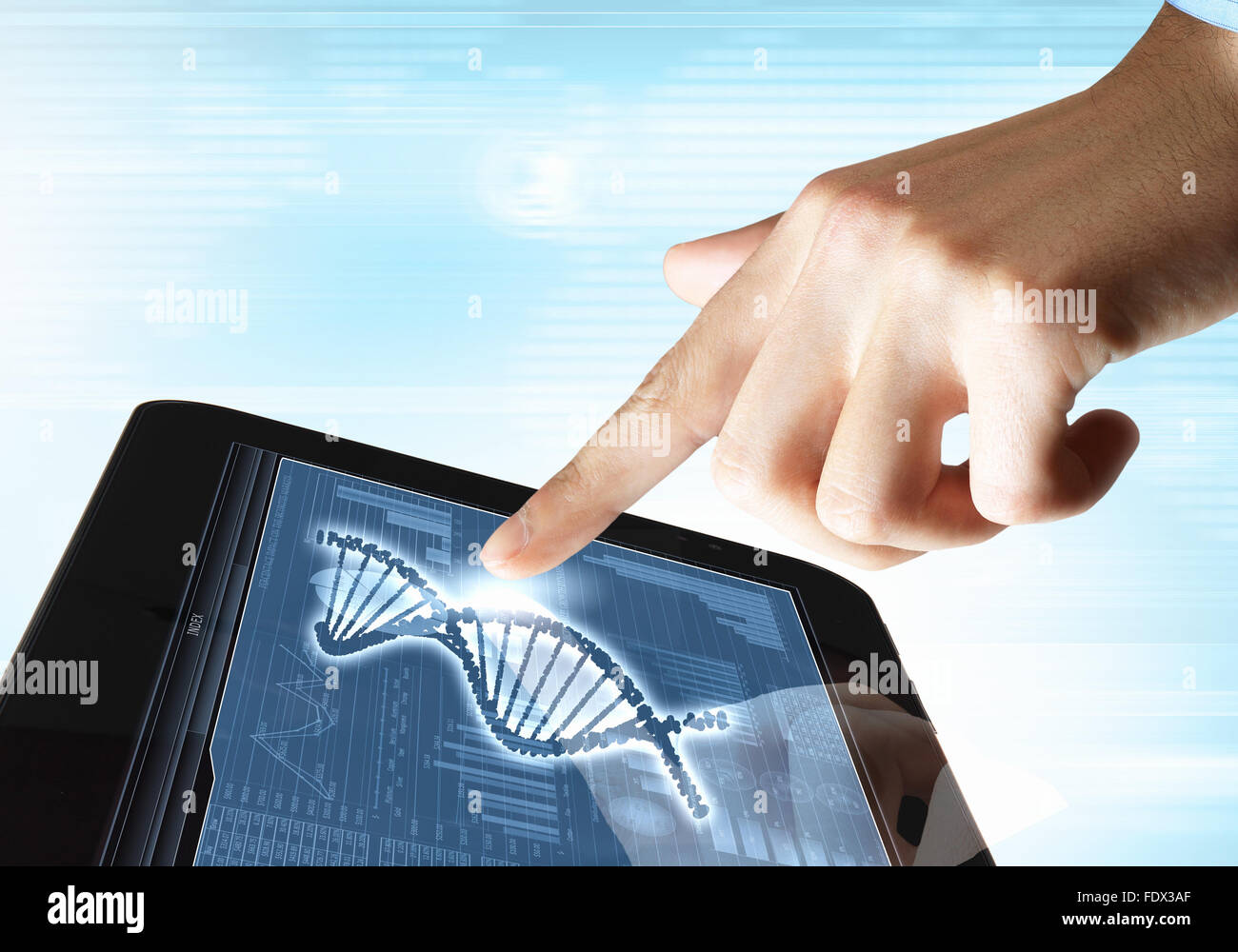 DNA helix abstract background on the tablet screen. Illustration Stock ...