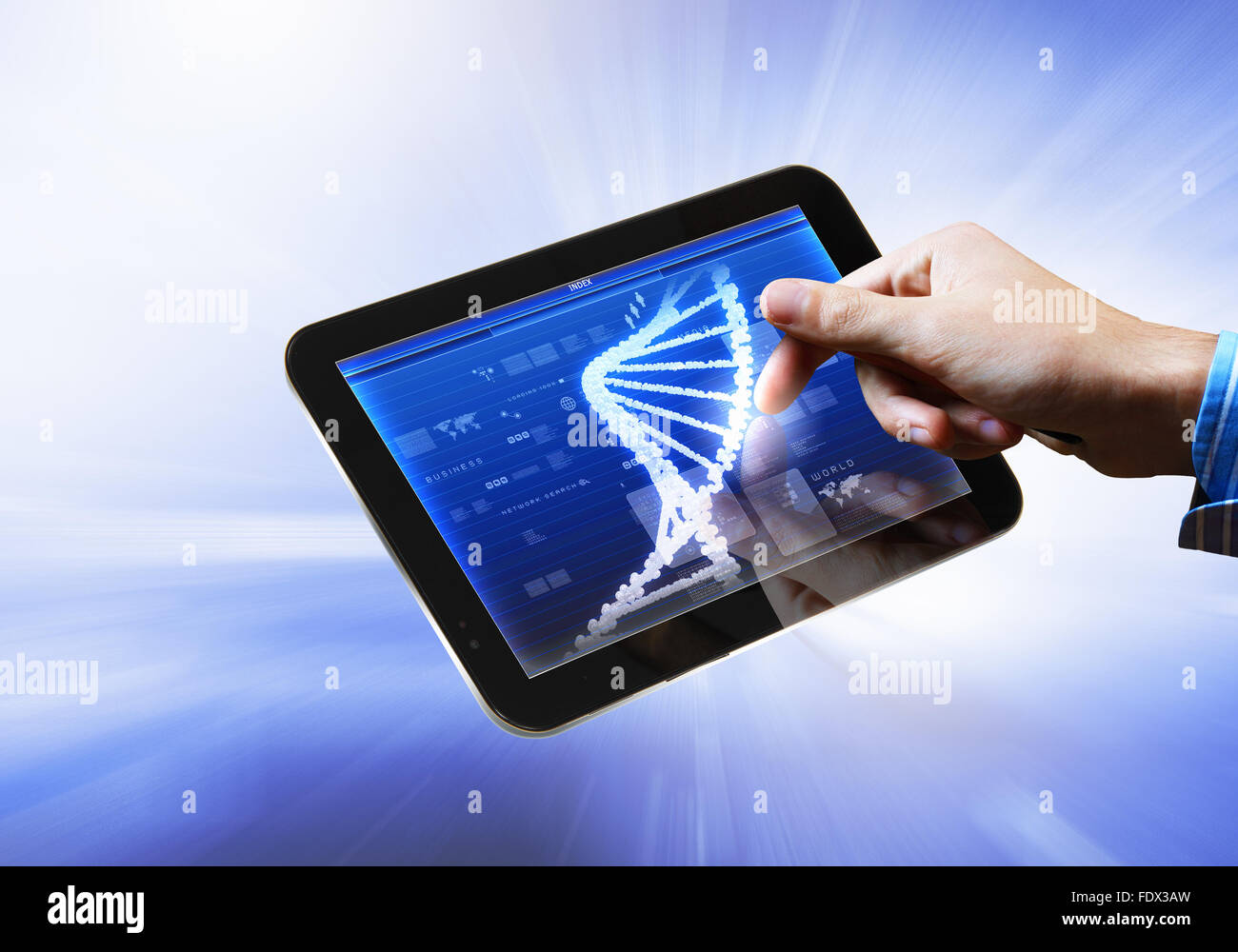 DNA helix abstract background on the tablet screen. Illustration Stock ...