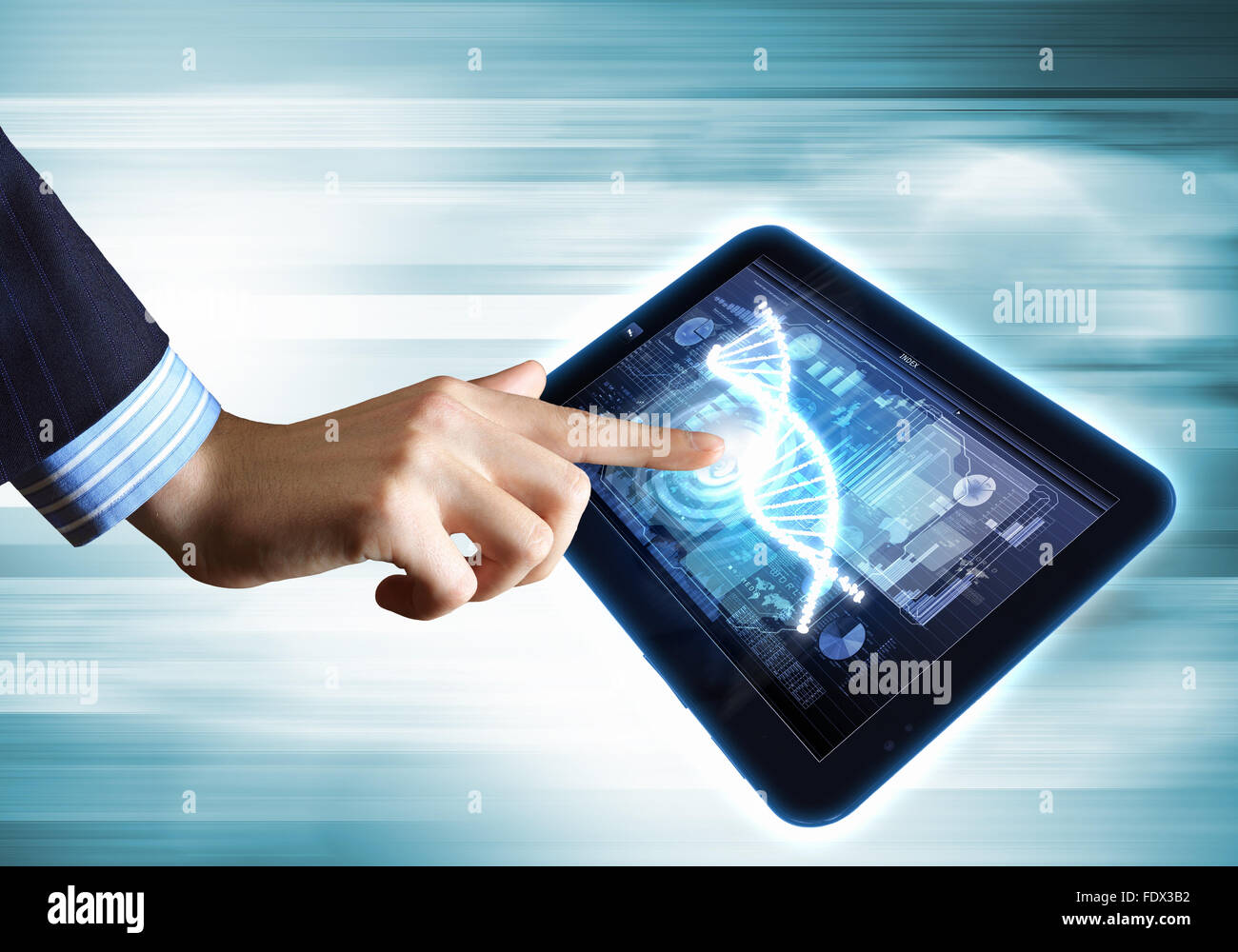 DNA helix abstract background on the tablet screen. Illustration Stock ...