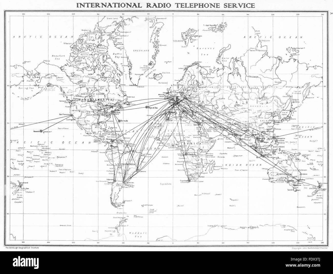 WORLD International Radio Telephone service, 1938 vintage map Stock Photo Alamy
