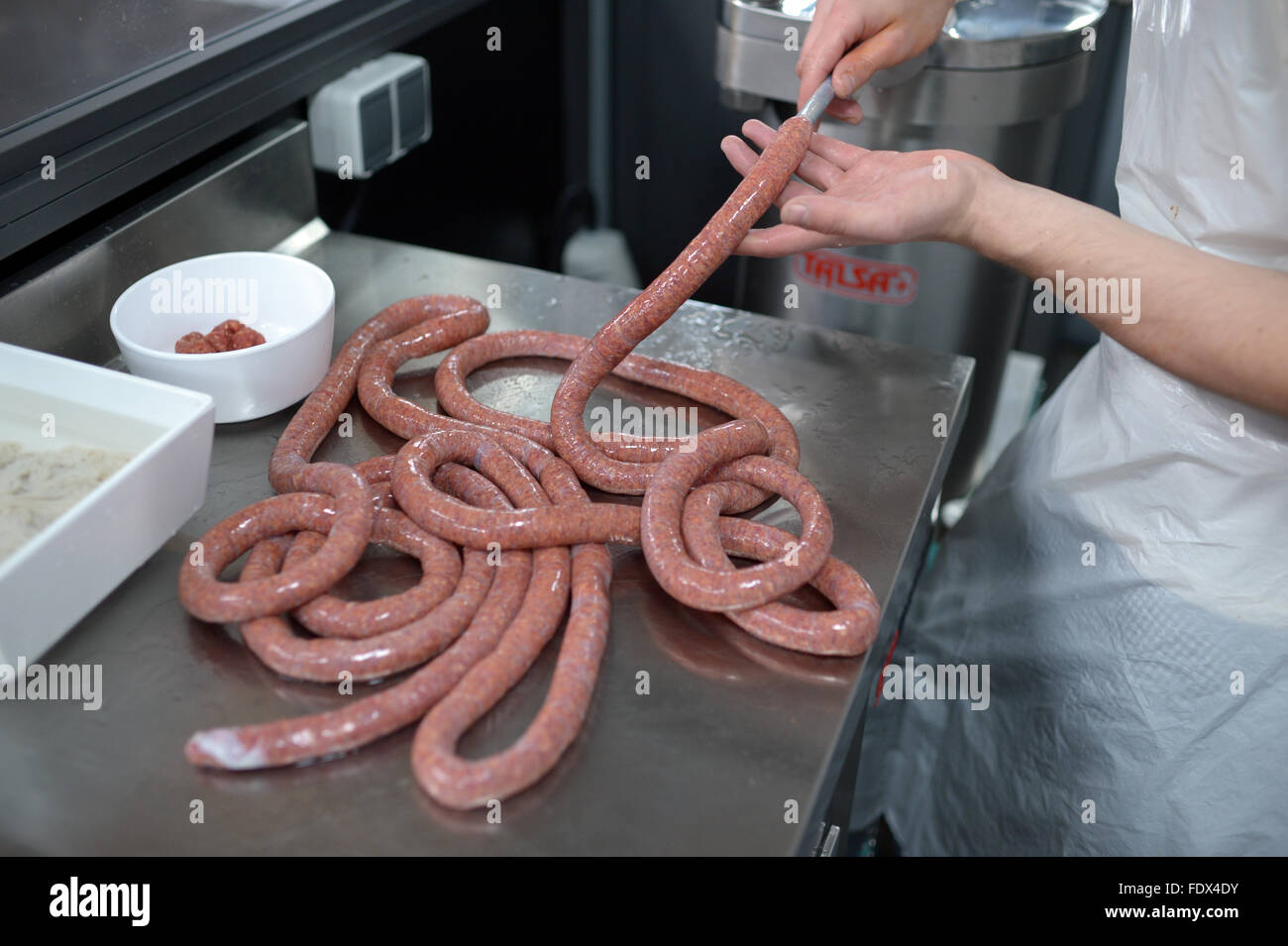 Berlin, Germany, sausage production in the butcher's buddy and mace