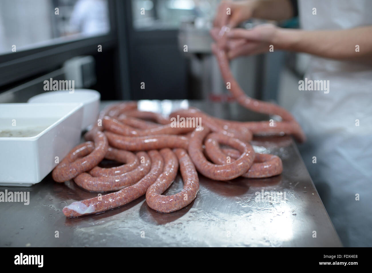 Berlin, Germany, sausage production in the butcher's buddy and mace Stock Photo Alamy