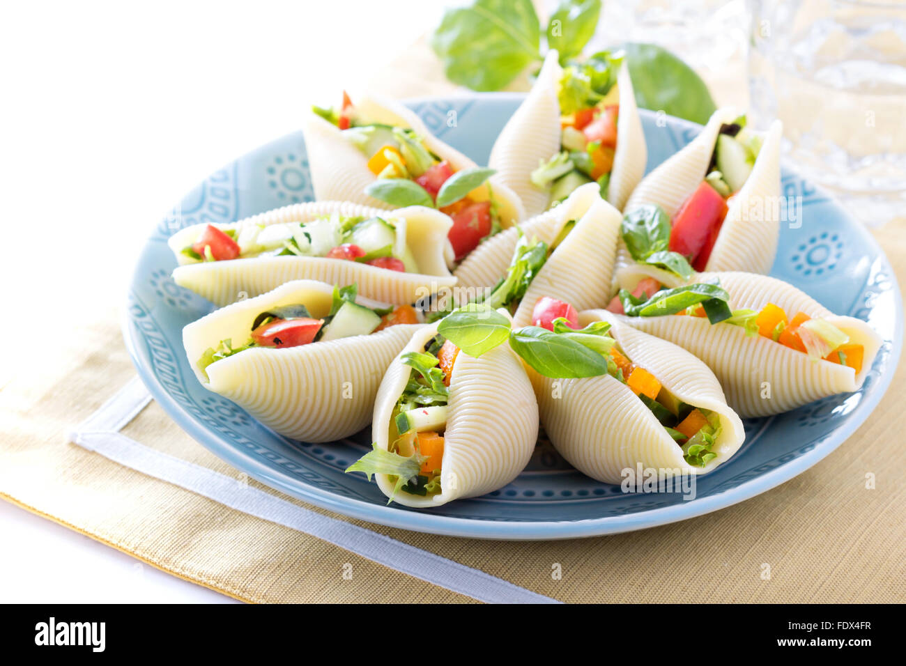 Vegetable salad served in jumbo pasta shells Stock Photo Alamy