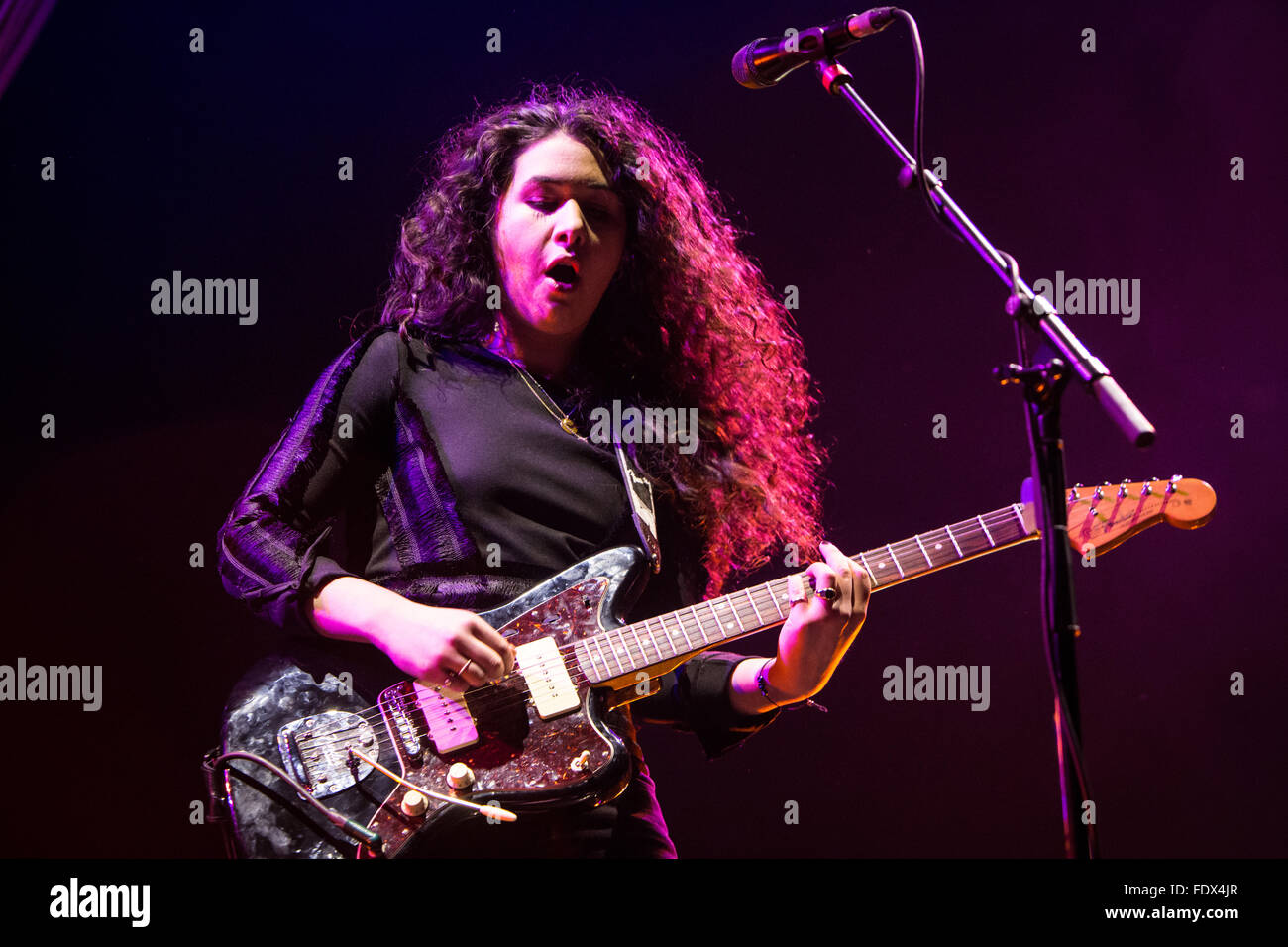 Milan Italy. 01th February 2016. The German pop singer Sara Hartman performs live on stage at Mediolanum Forum opening the show of Ellie Goulding © Rodolfo Sassano/Alamy Live News Stock Photo
