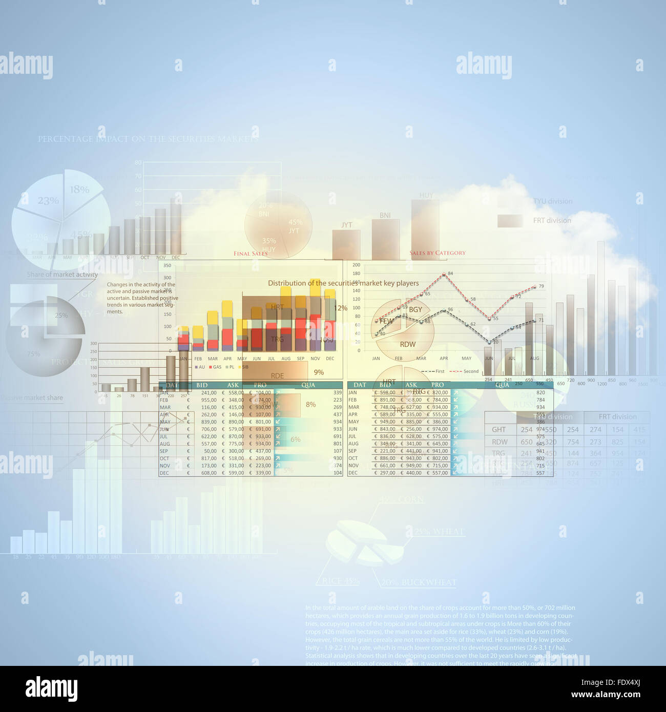 Abstract high tech background with graphs and diagrams Stock Photo